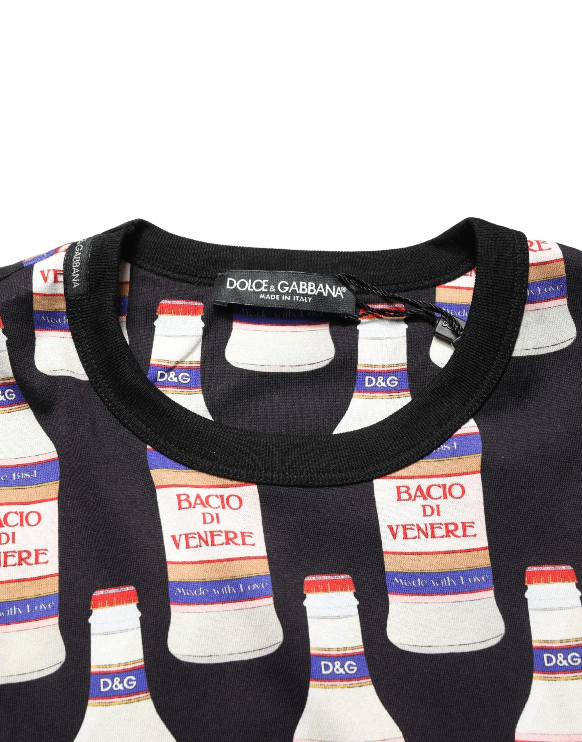 Dolce & Gabbana Black Bottle Print Cotton Crew Neck T-shirt Dolce & Gabbana