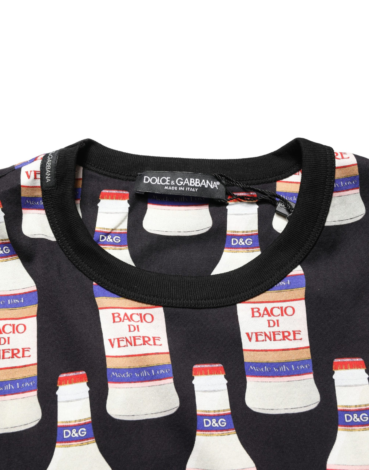 Dolce & Gabbana Black Bottle Print Cotton Crew Neck T-shirt