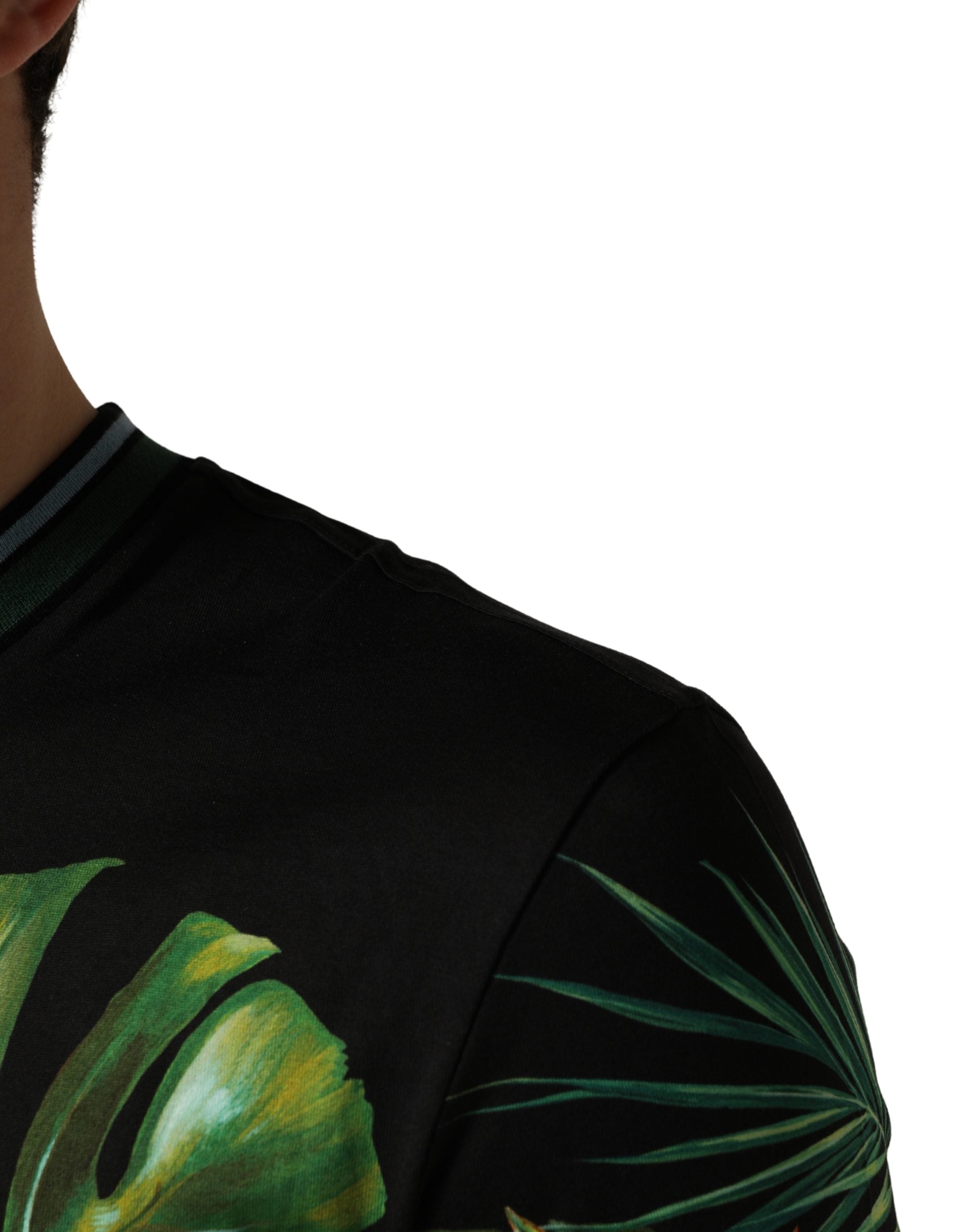 Dolce & Gabbana Black Bird Print Cotton Men Crew Neck T-shirt Dolce & Gabbana