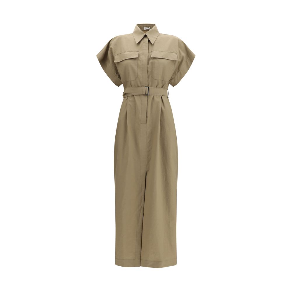 Brunello Cucinelli Beige Cotton Casual Dress Brunello Cucinelli