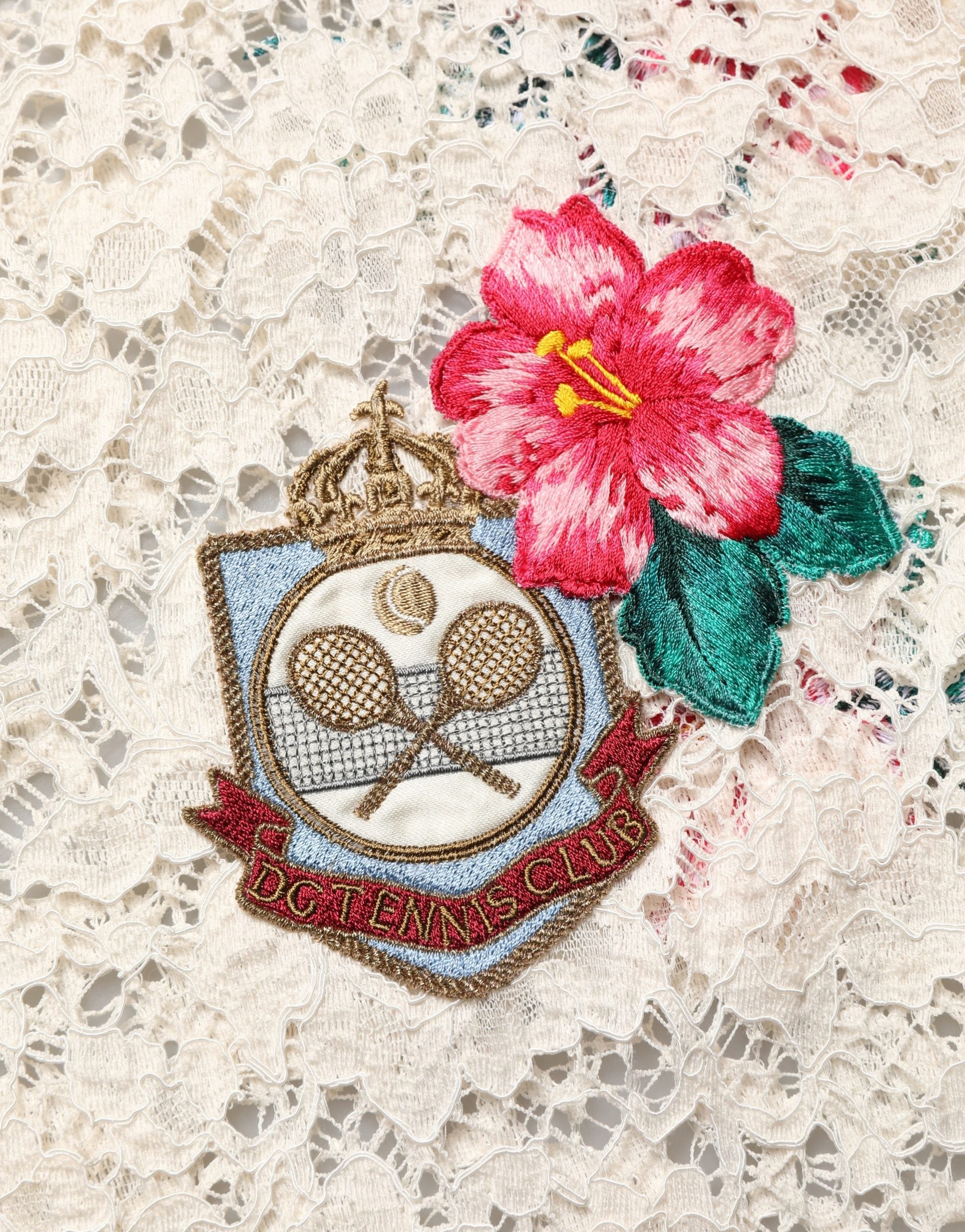 Dolce & Gabbana Beige Floral Tennis Club Lace Polo T-shirt Dolce & Gabbana
