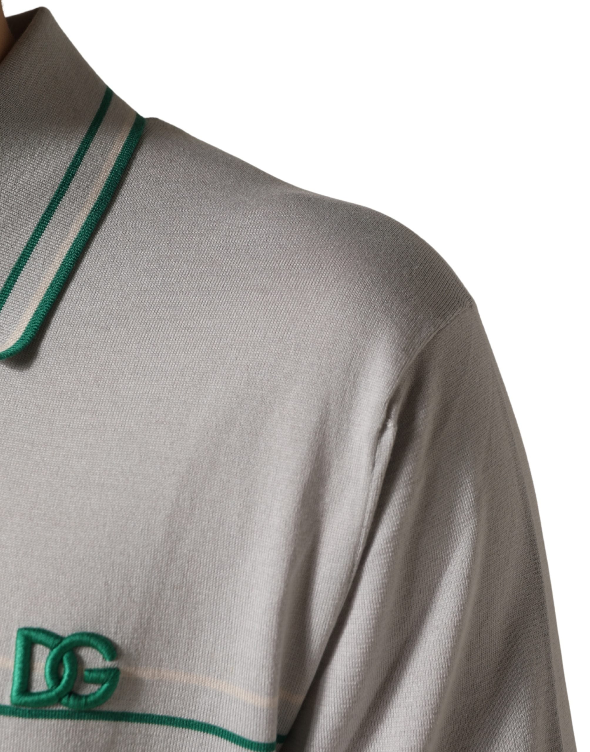 Dolce & Gabbana Gray Green Striped Logo Silk Polo T-shirt Dolce & Gabbana