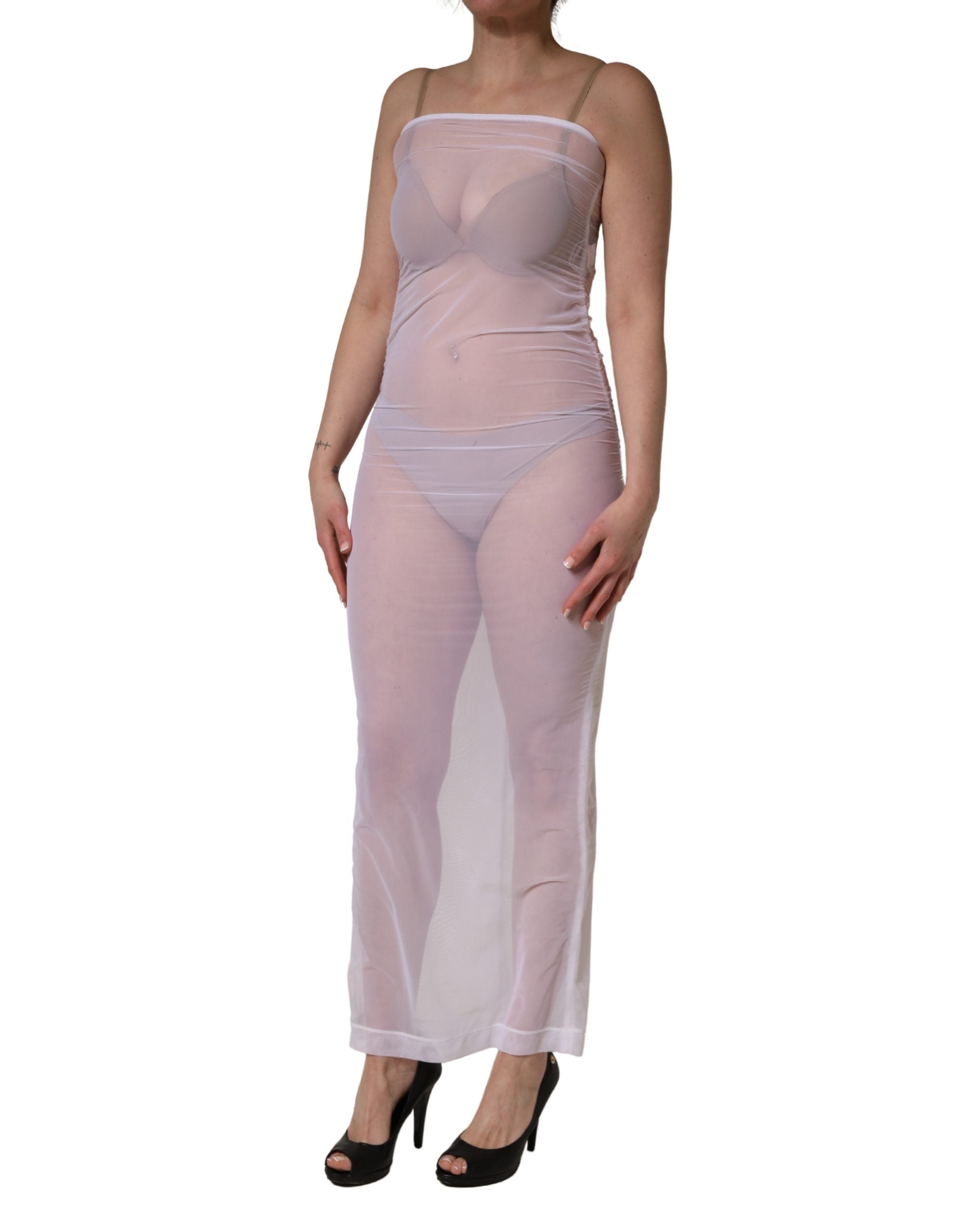 Dolce & Gabbana White Sheer Nylon Stretch Sheath Maxi Dress Dolce & Gabbana