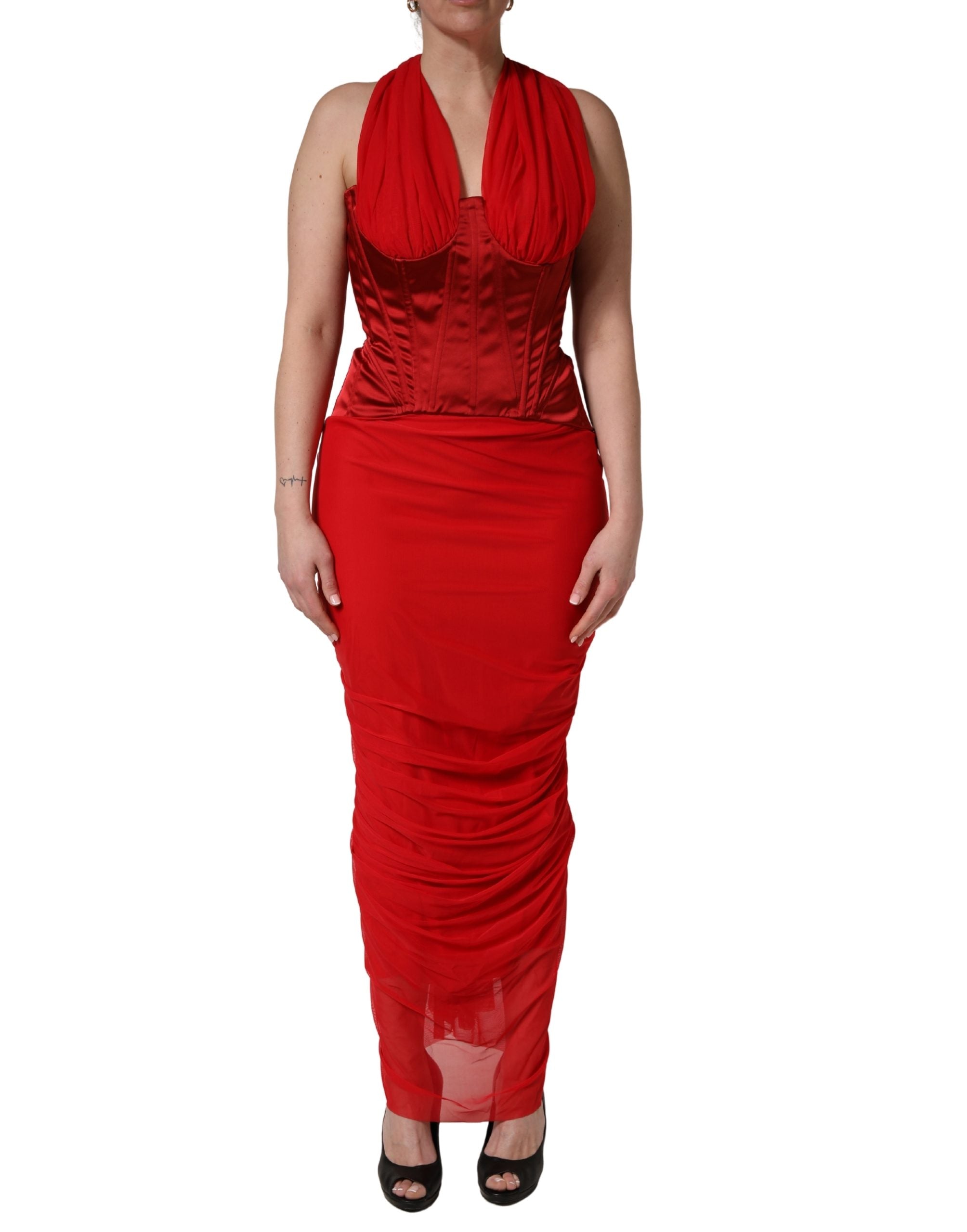 Dolce & Gabbana Red Halter Corset Sleeveless Sheath Dress Dolce & Gabbana