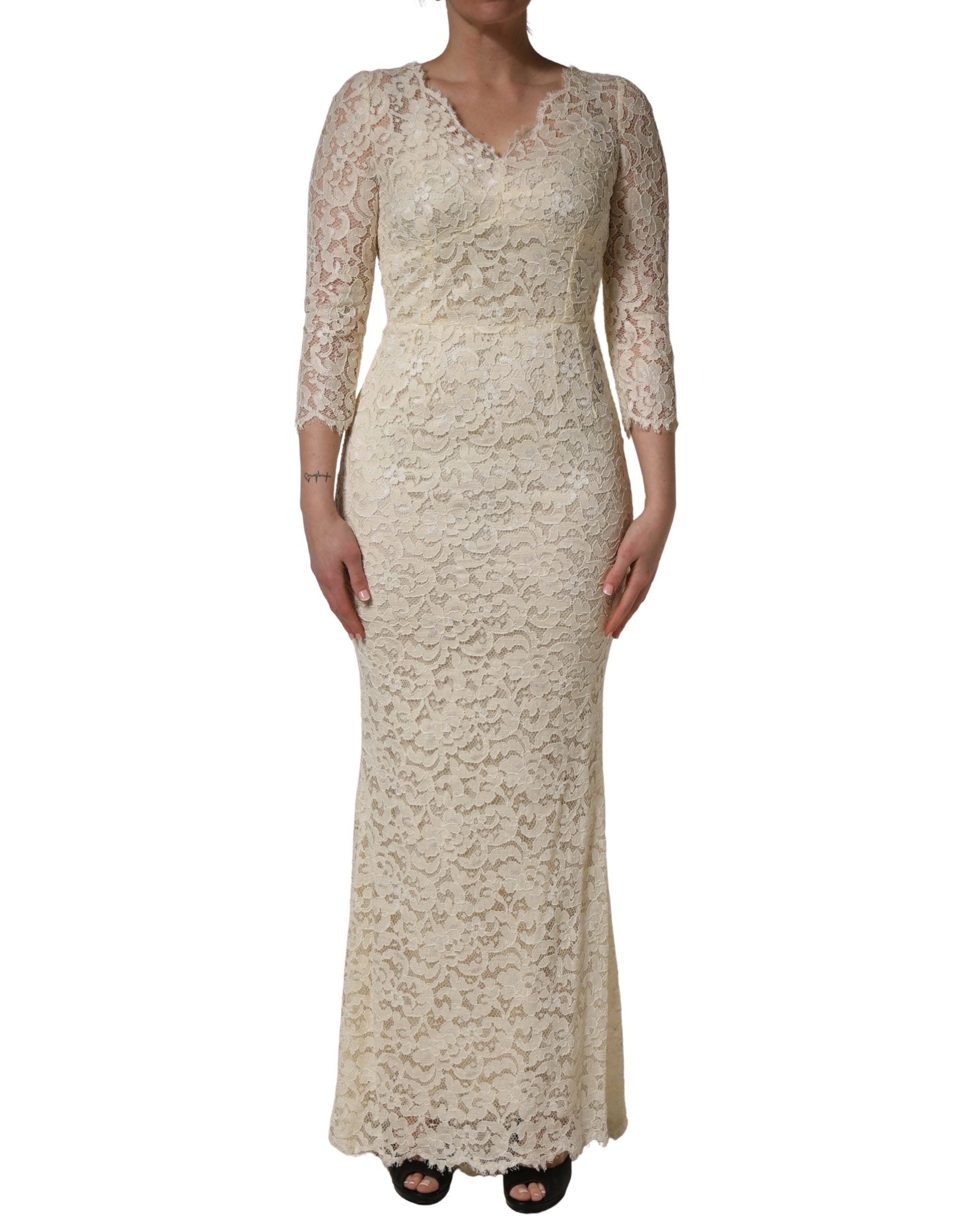 Dolce & Gabbana Off White Floral Lace Sheath Maxi Dress Dolce & Gabbana