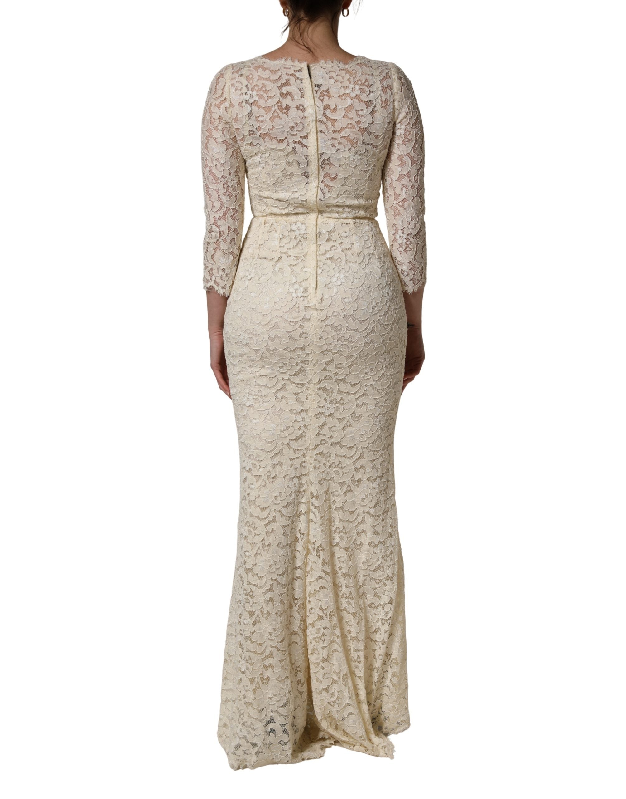 Dolce & Gabbana Off White Floral Lace Sheath Maxi Dress Dolce & Gabbana
