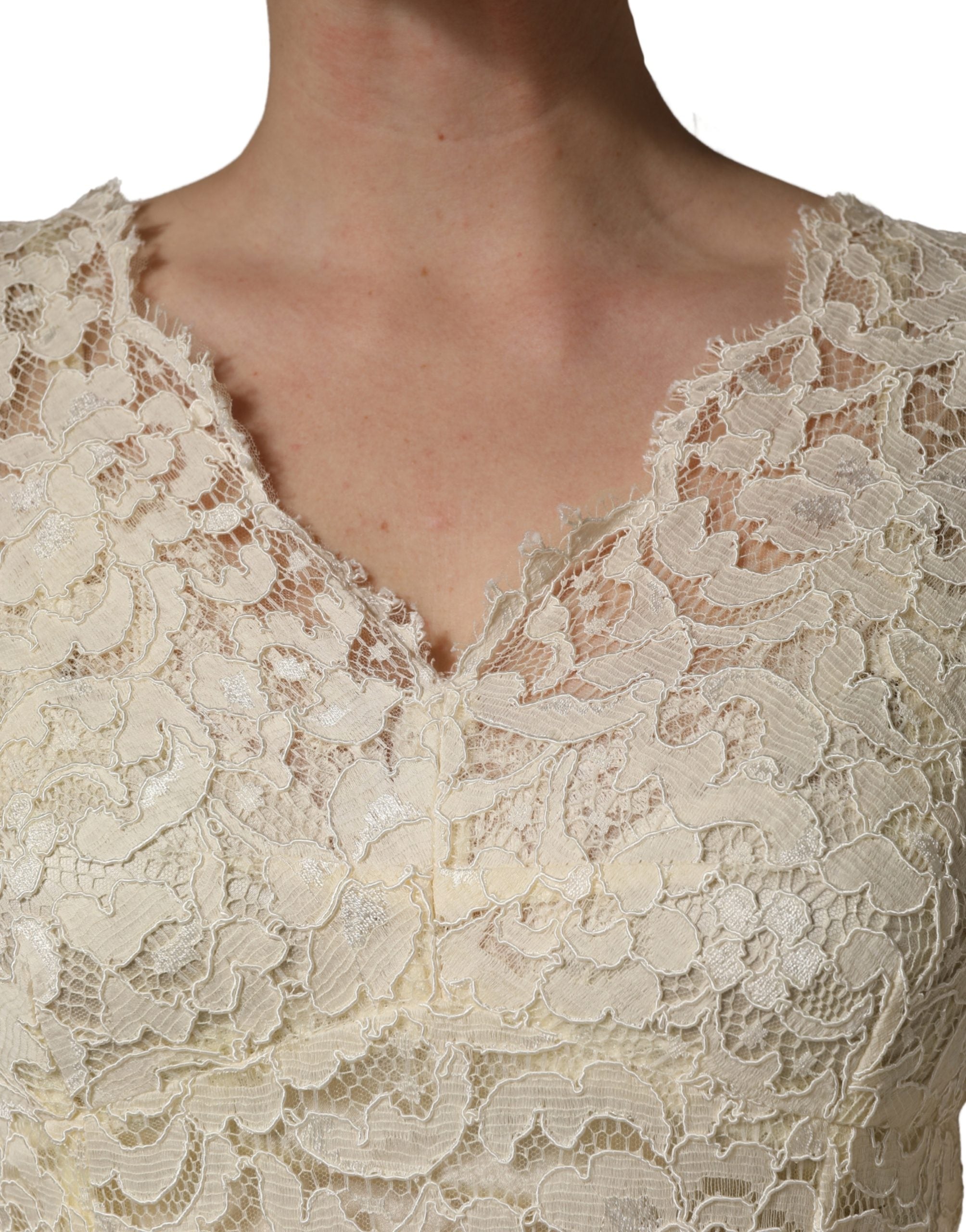 Dolce & Gabbana Off White Floral Lace Sheath Maxi Dress Dolce & Gabbana