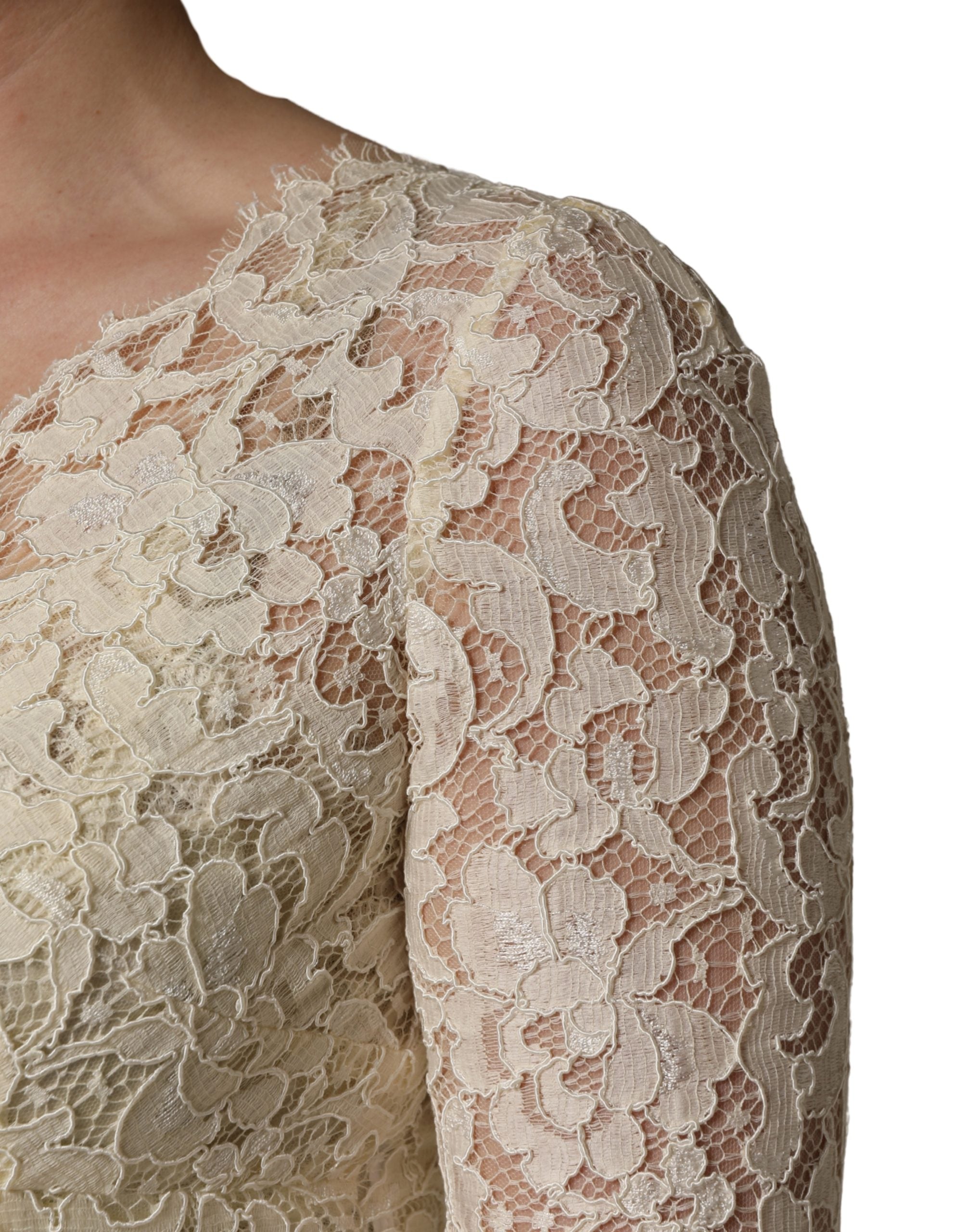 Dolce & Gabbana Off White Floral Lace Sheath Maxi Dress Dolce & Gabbana