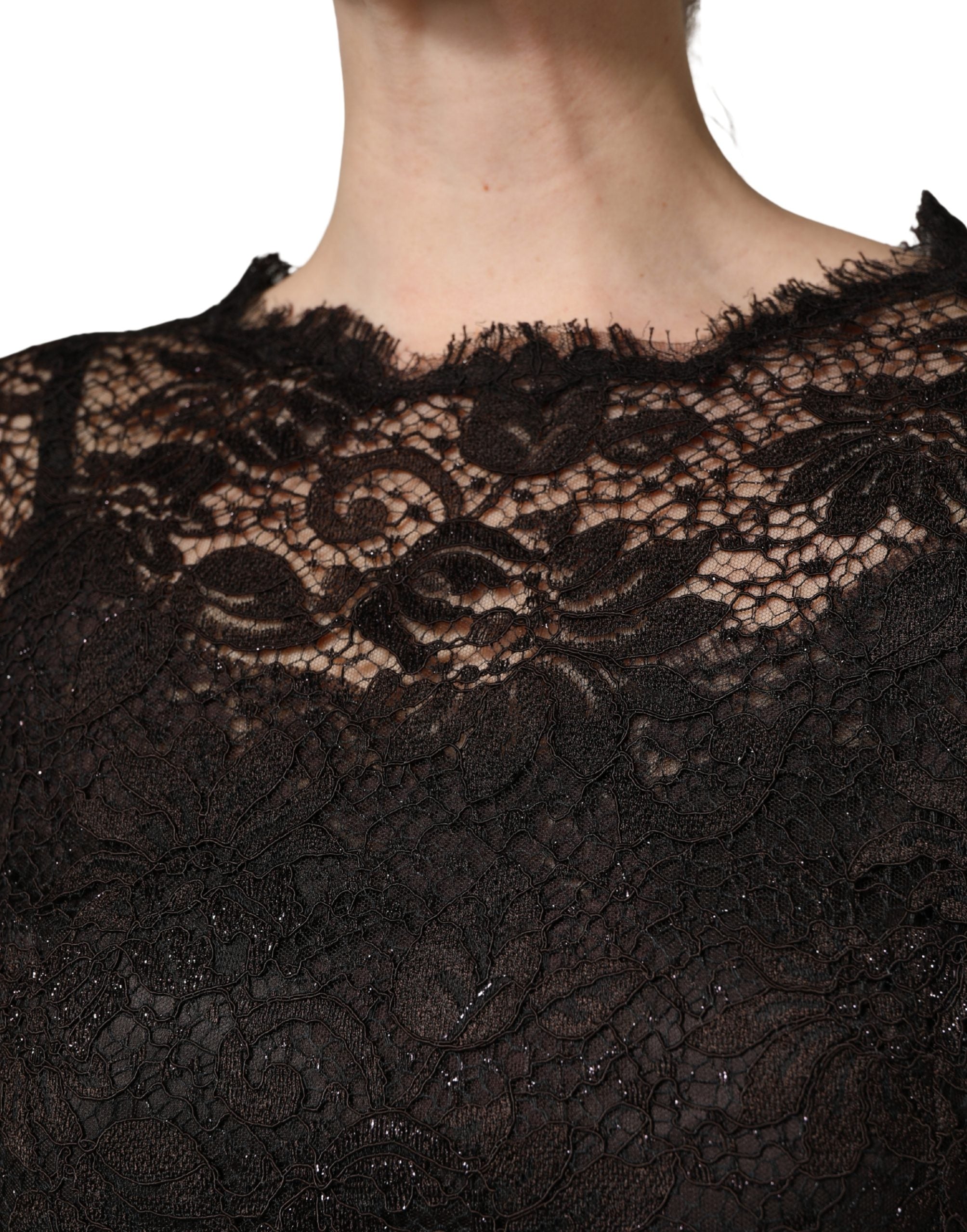 Dolce & Gabbana Black Floral Lace Sheath Long Maxi Dress Dolce & Gabbana