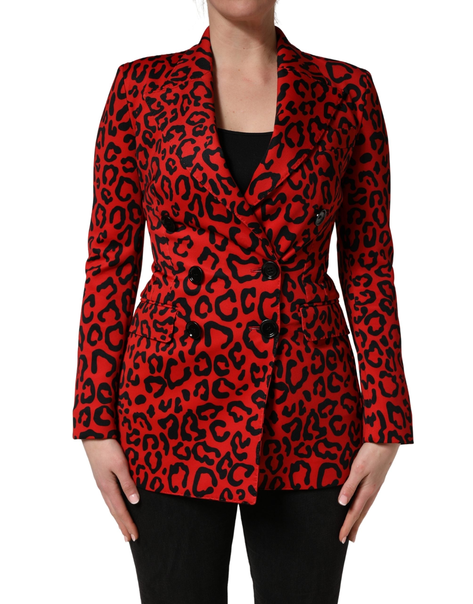 Dolce & Gabbana Red Leopard Double Breasted Coat Jacket Dolce & Gabbana