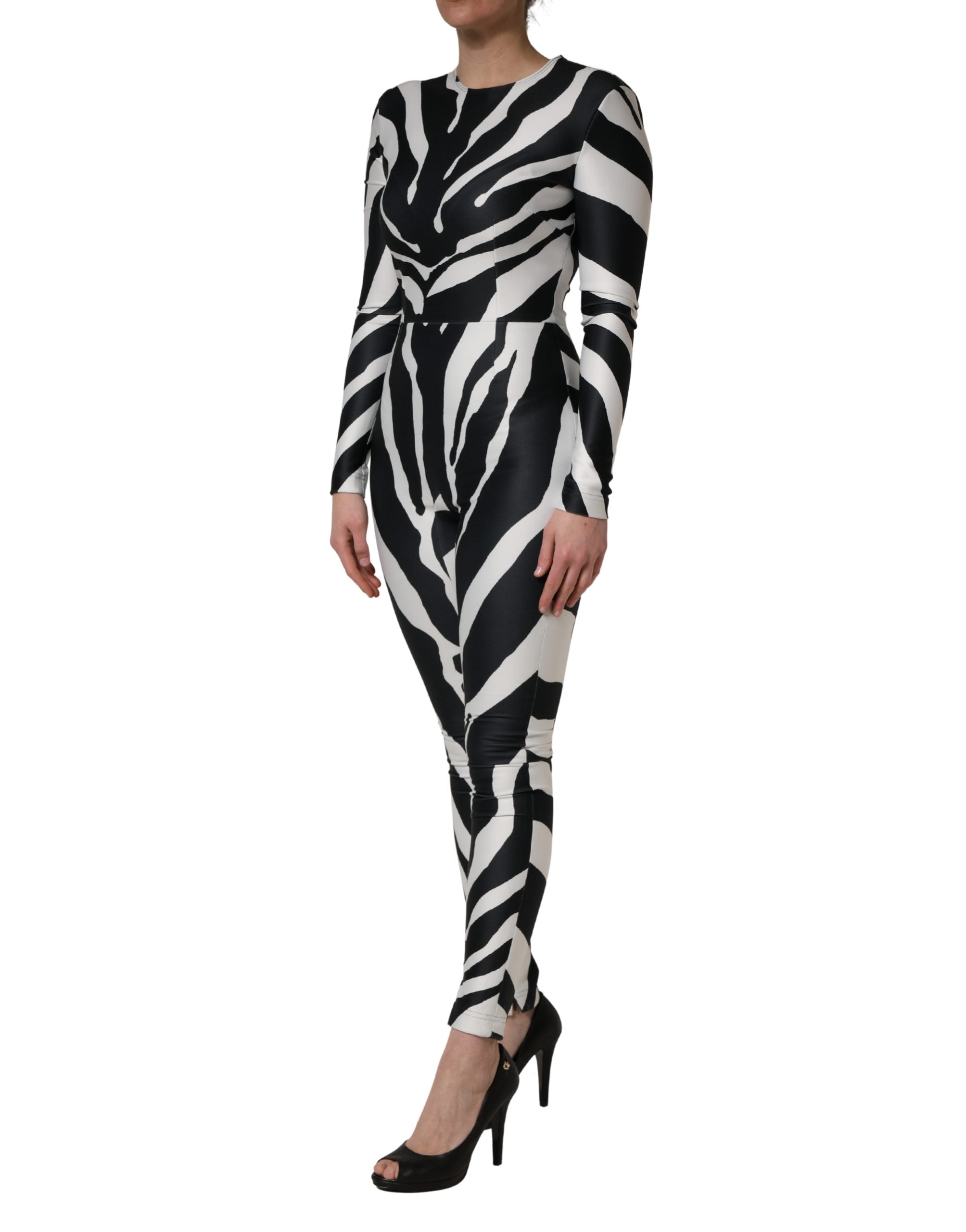 Dolce & Gabbana Black White Polyester Zebra Pattern Jumpsuit Dolce & Gabbana