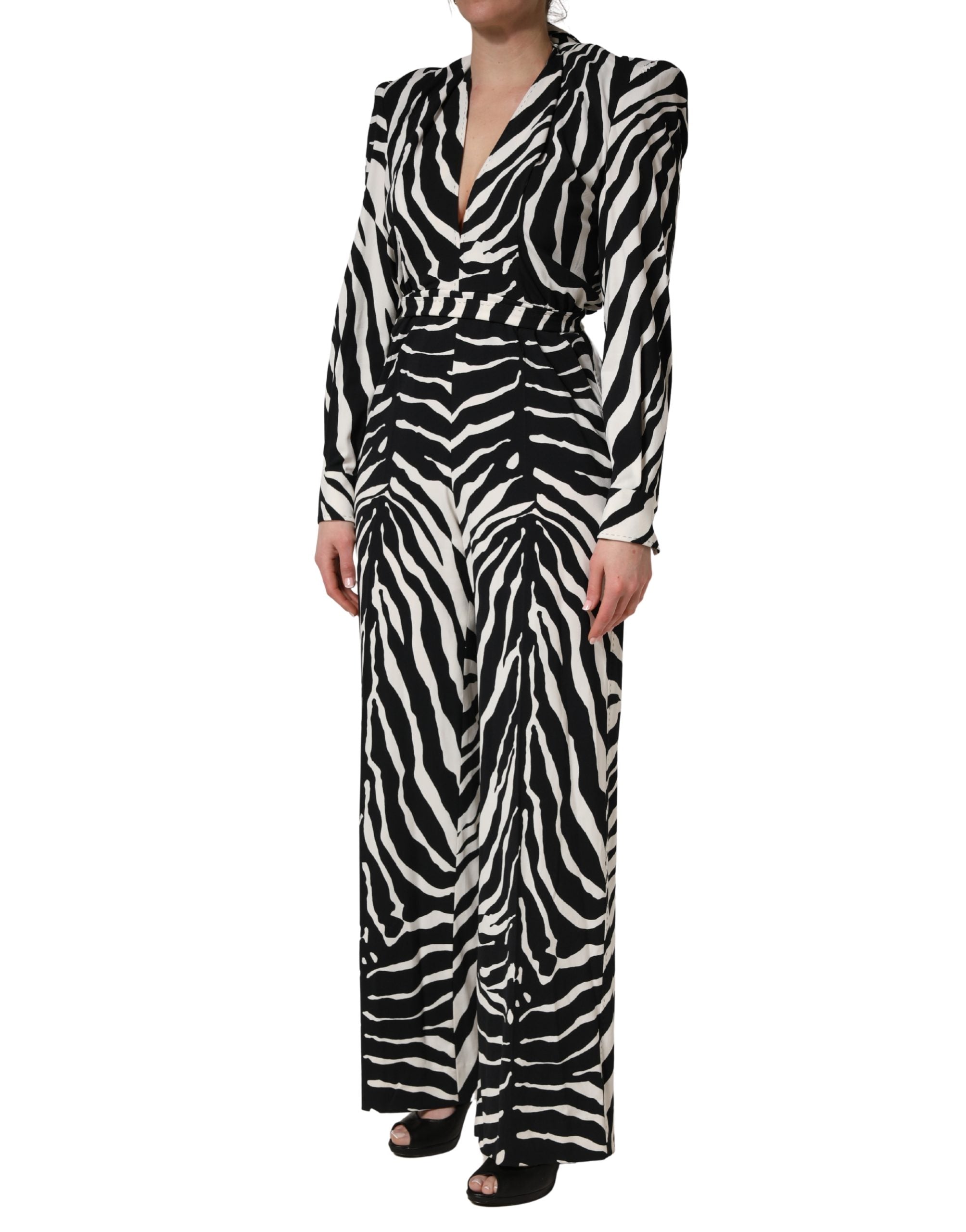Dolce & Gabbana Black White Viscose Zebra Pattern Jumpsuit Dolce & Gabbana