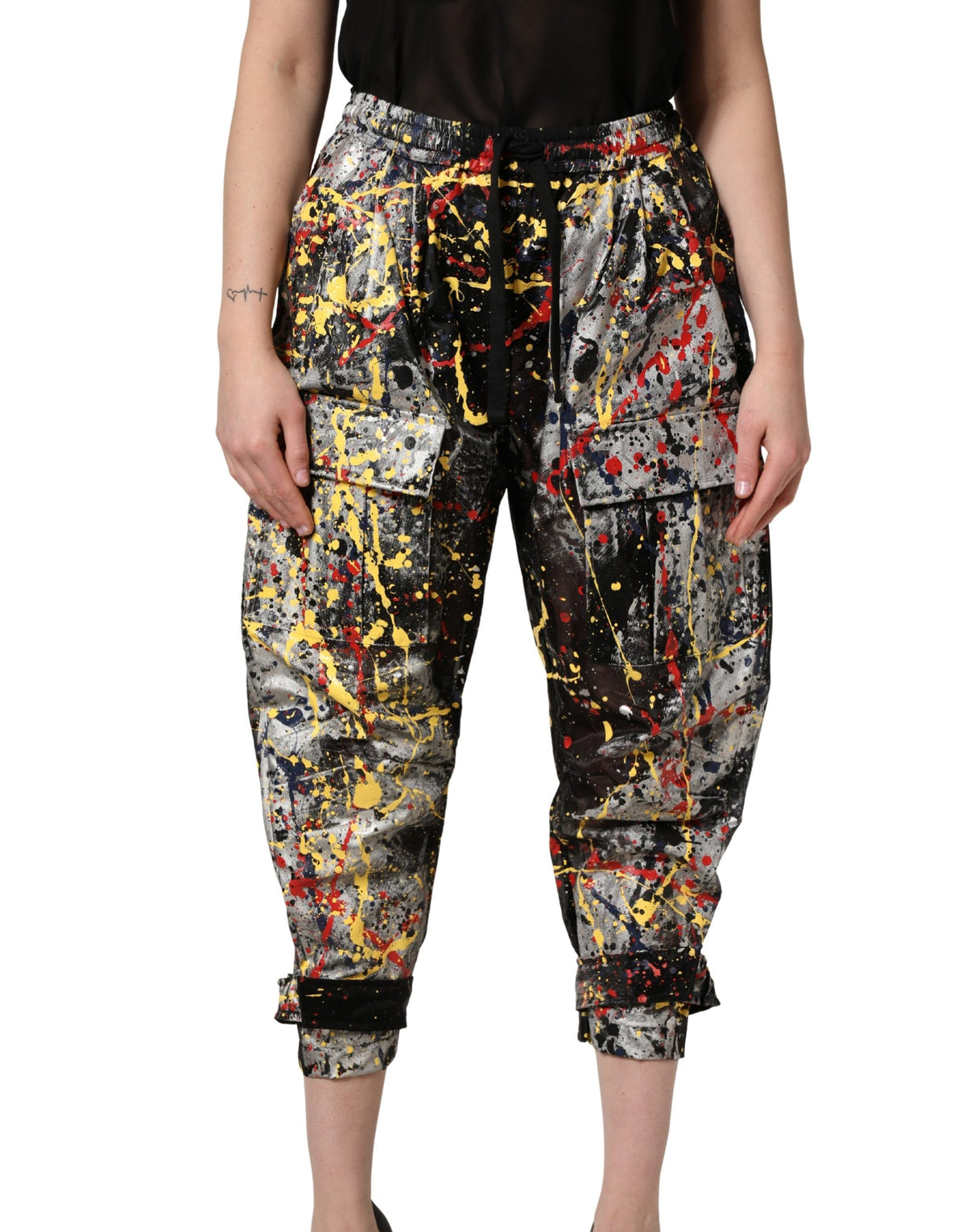 Dolce & Gabbana Black ColorSplash Effect Cargo Cropped Pants