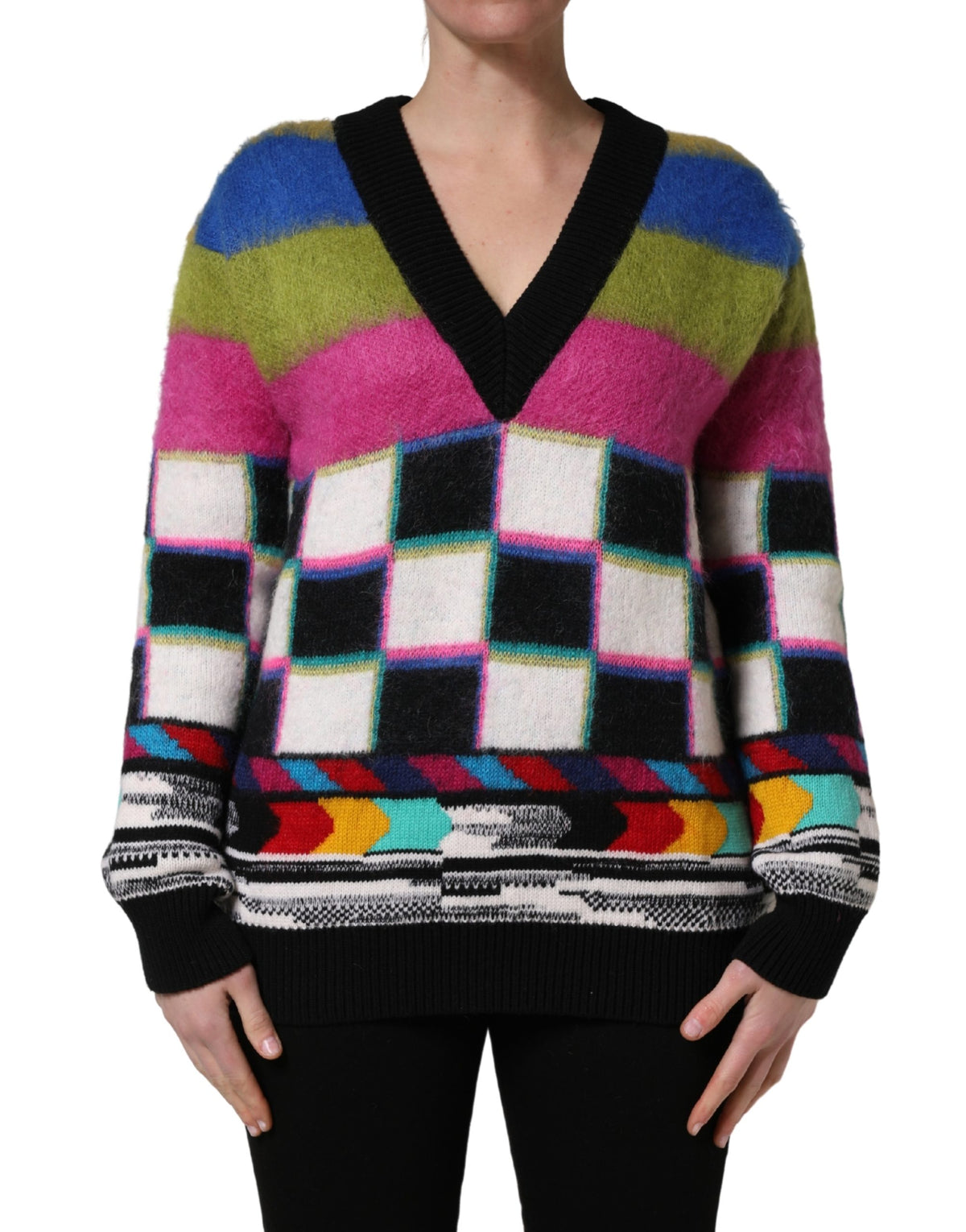 Dolce & Gabbana Multicolor Stripes V-neck Pullover Sweater