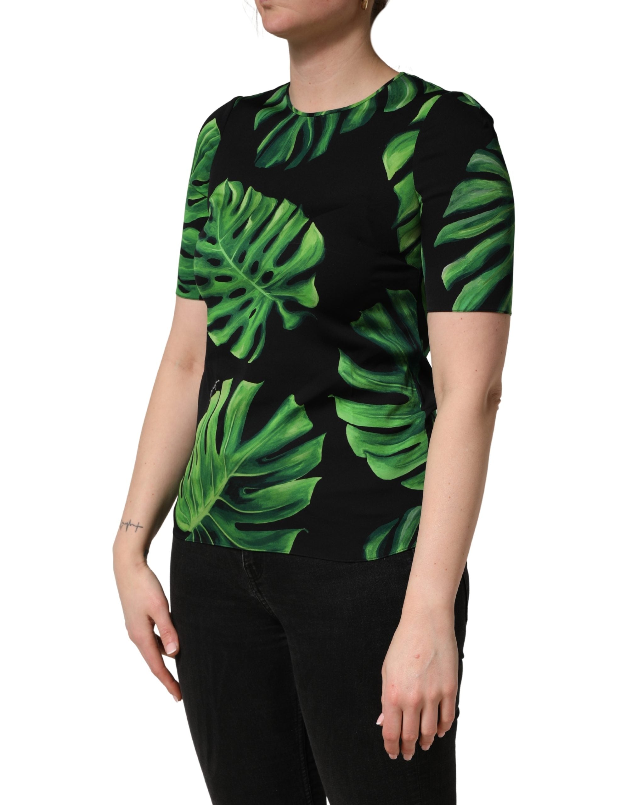 Dolce & Gabbana Black Philodendron Print Silk Blouse Top Dolce & Gabbana