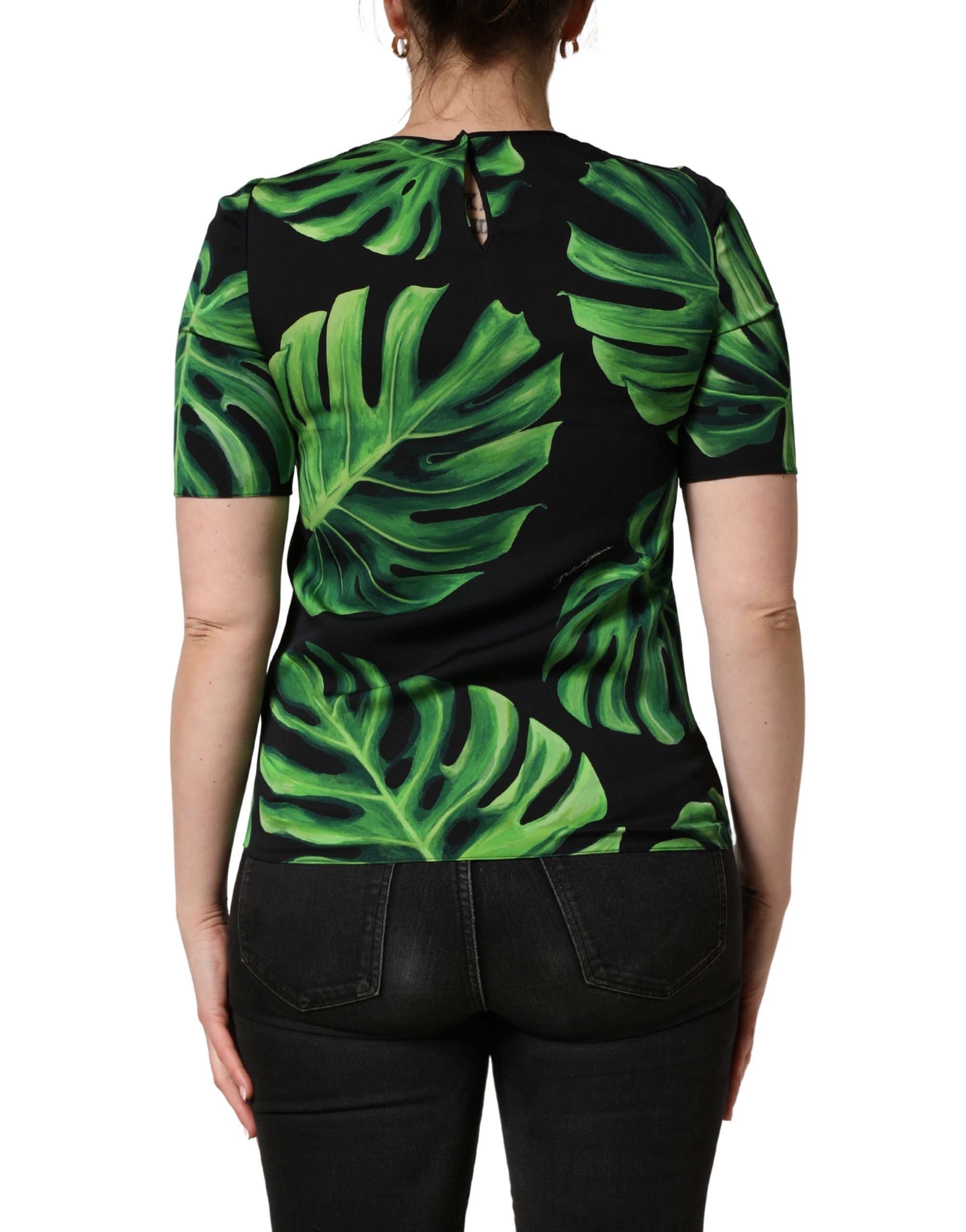 Dolce & Gabbana Black Philodendron Print Silk Blouse Top Dolce & Gabbana