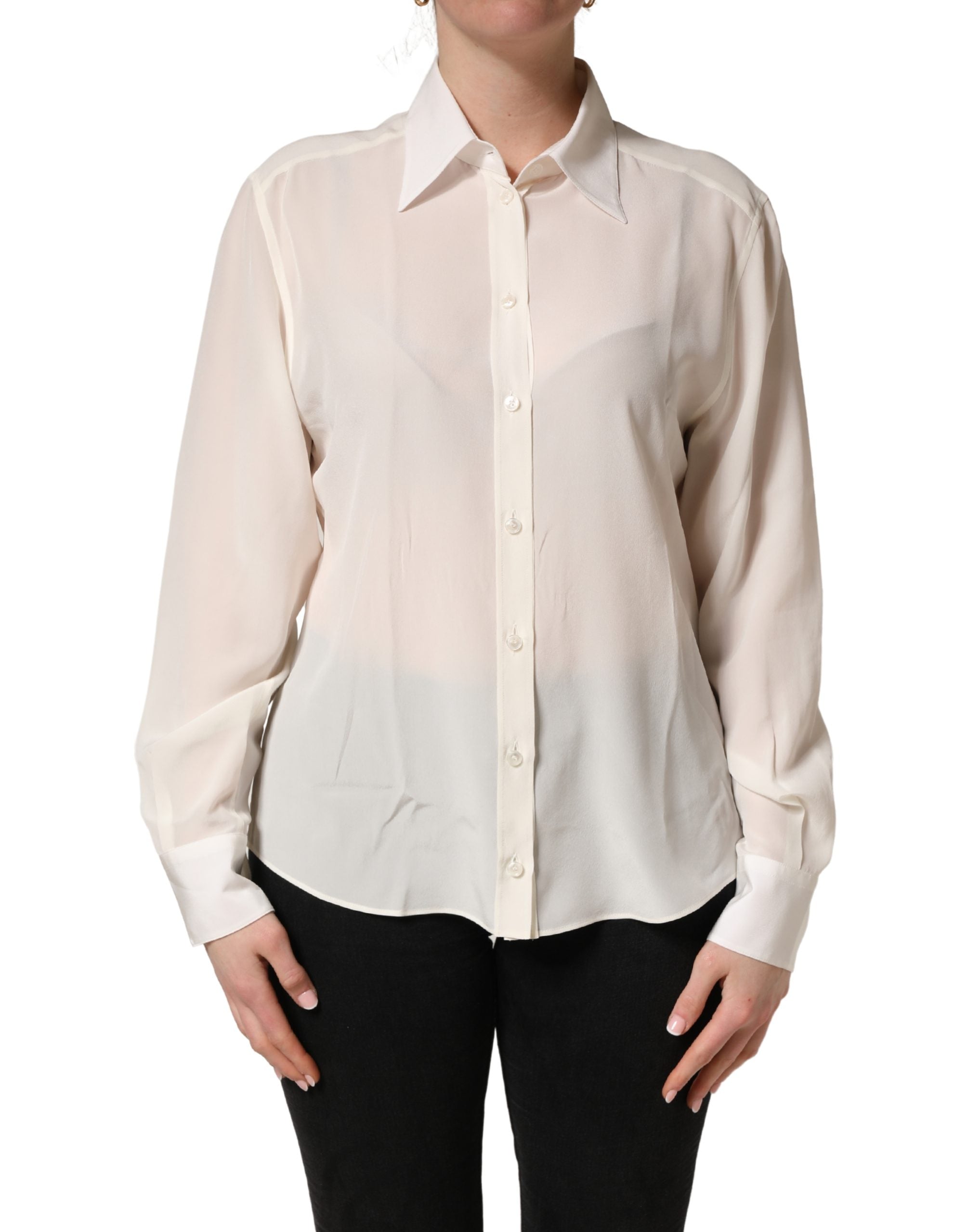 Dolce & Gabbana Off White Collared Long Sleeves Blouse Top Dolce & Gabbana