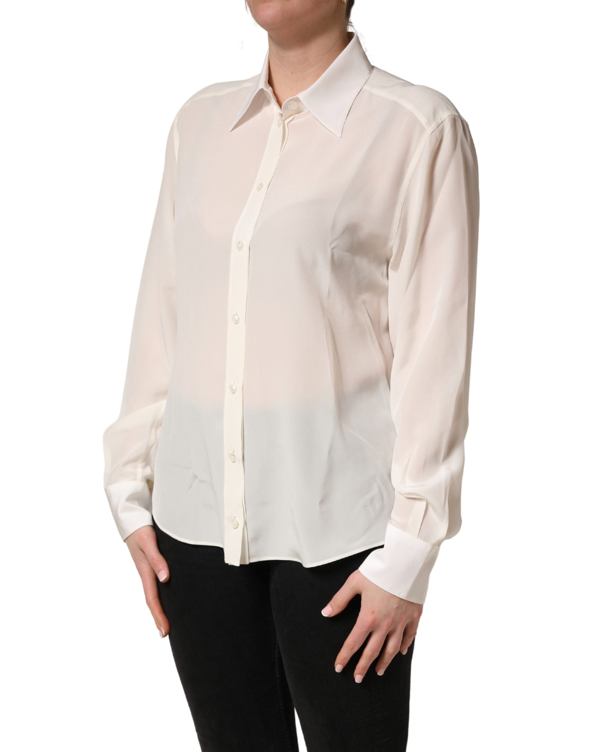 Dolce & Gabbana Off White Collared Long Sleeves Blouse Top Dolce & Gabbana