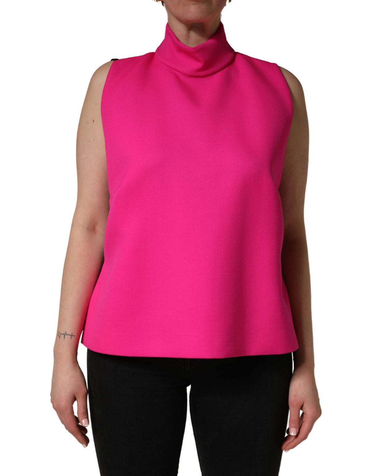 Dolce & Gabbana Hot Pink Wool Backless Sleeveless Tank Top