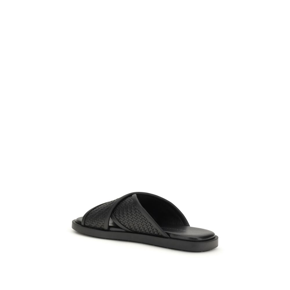 Ferragamo Black Calf Leather Bos Taurus Flat Sandals Ferragamo