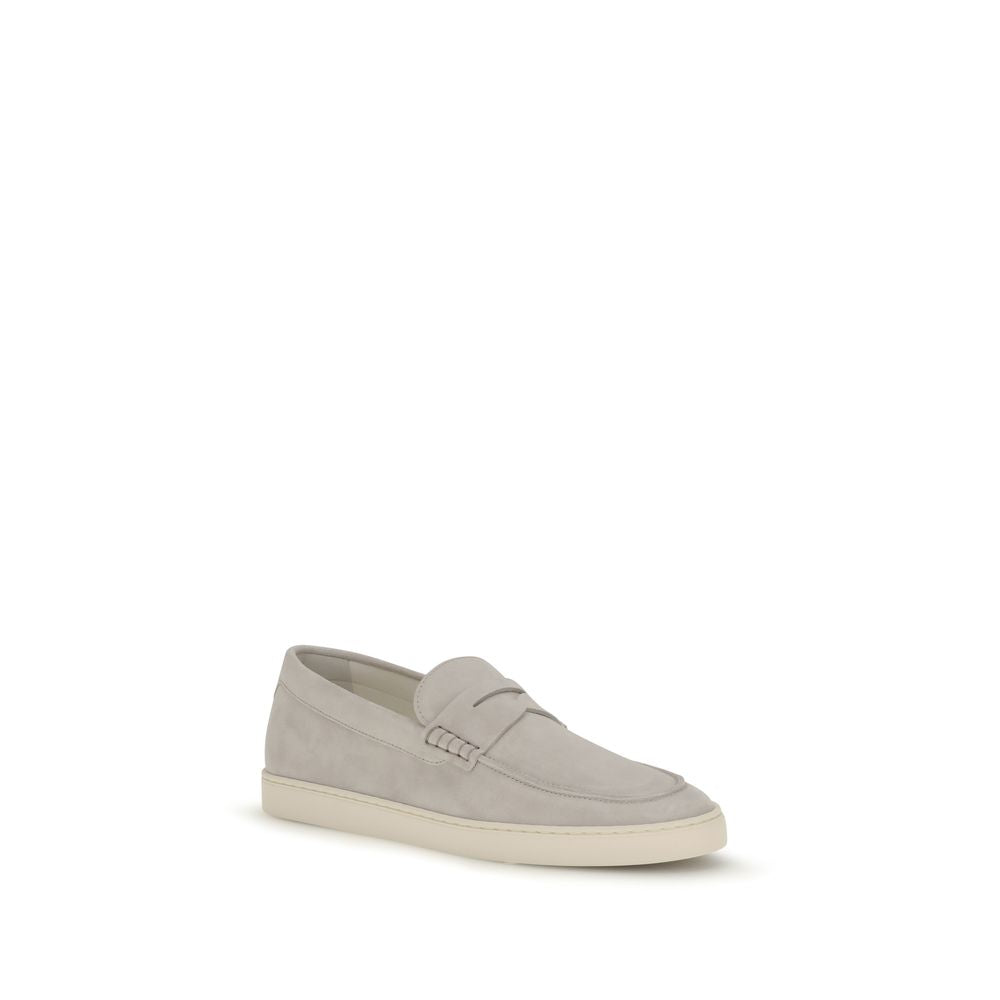 Brunello Cucinelli Beige Calf Leather Bos Taurus Slip-On Loafers Brunello Cucinelli
