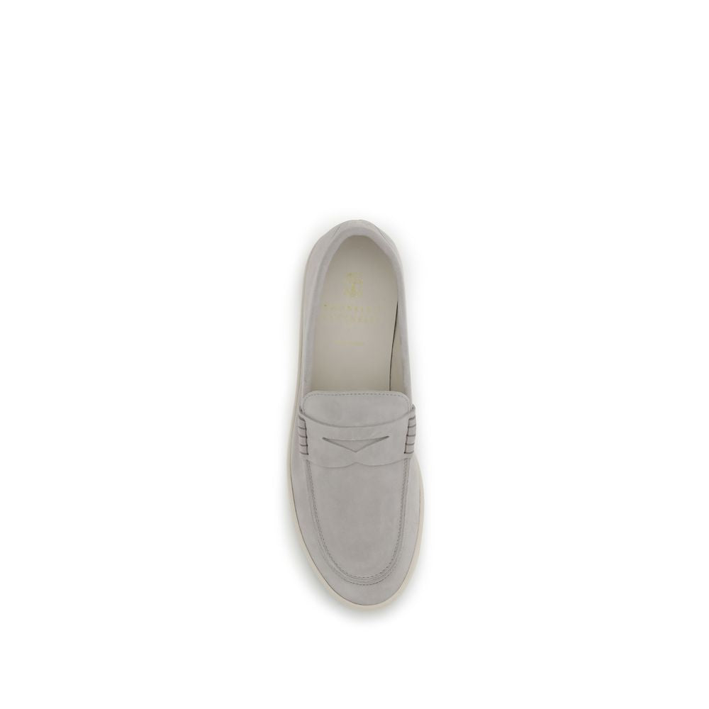 Brunello Cucinelli Beige Calf Leather Bos Taurus Slip-On Loafers Brunello Cucinelli