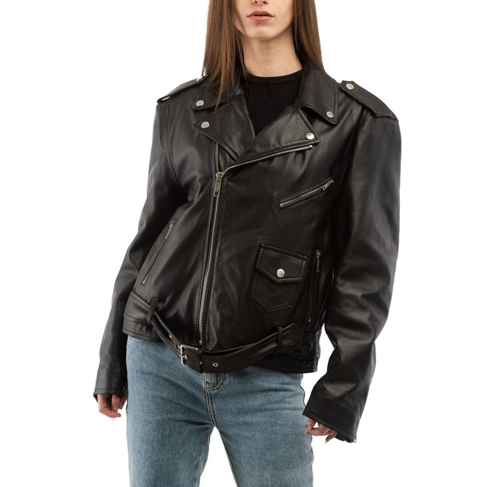 Moschino Black Polyester Leather Jacket Moschino