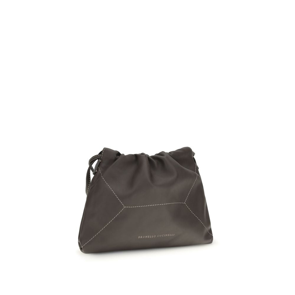 Brunello Cucinelli Brown Calf Leather Bos Taurus Shoulder Bag Brunello Cucinelli
