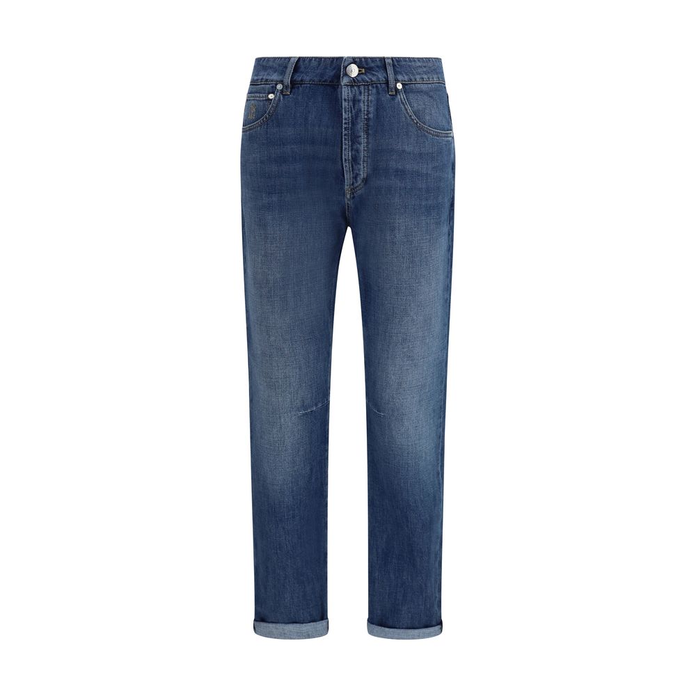 Brunello Cucinelli Blue Cotton Straight-Leg Jeans Brunello Cucinelli