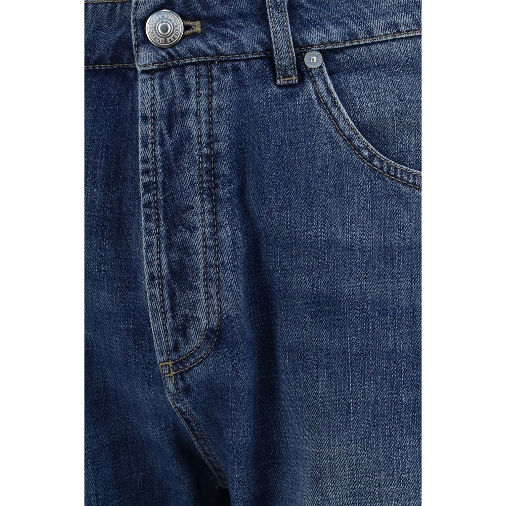 Brunello Cucinelli Blue Cotton Straight-Leg Jeans Brunello Cucinelli
