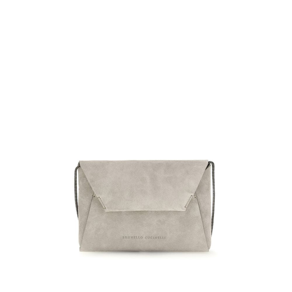 Brunello Cucinelli Gray Calf Leather Bos Taurus Clutch Bag Brunello Cucinelli