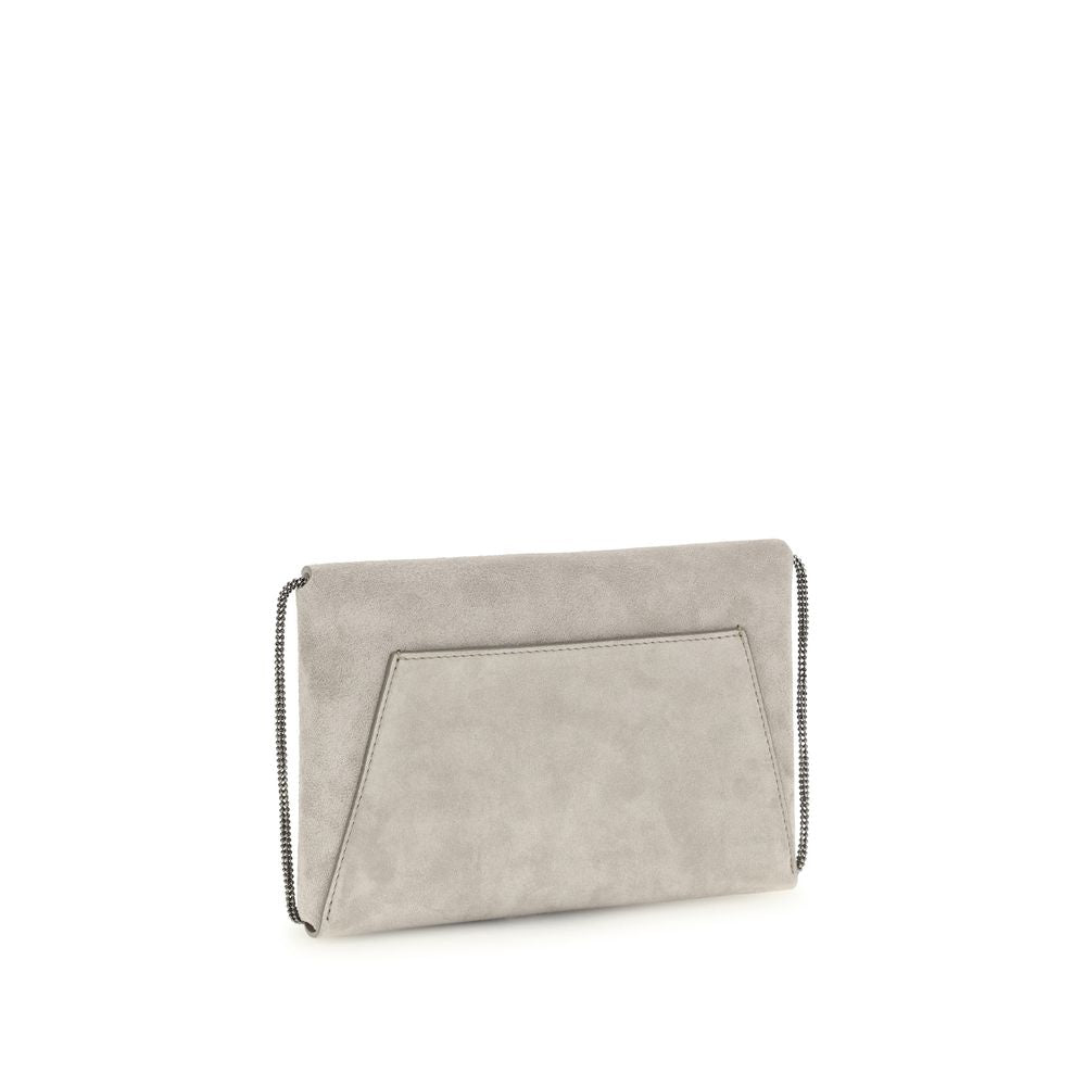 Brunello Cucinelli Gray Calf Leather Bos Taurus Clutch Bag Brunello Cucinelli