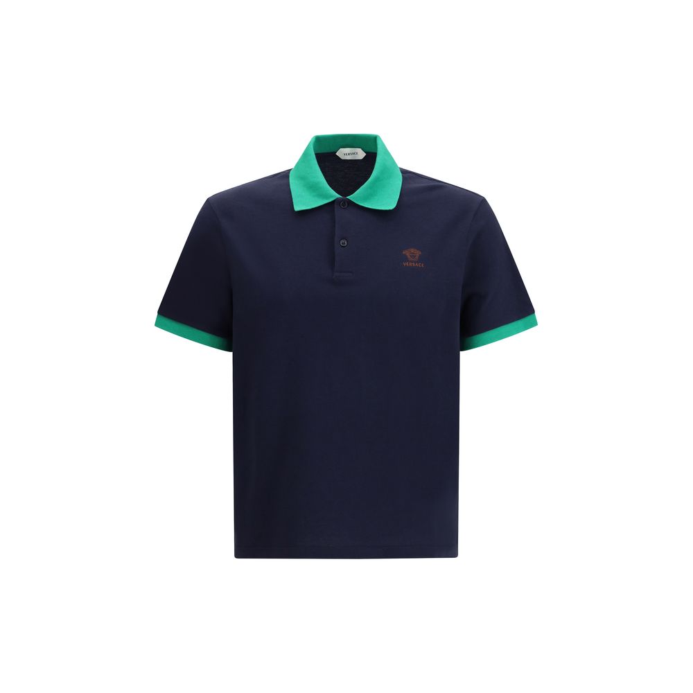 Versace Blue Cotton Polo Shirt Versace