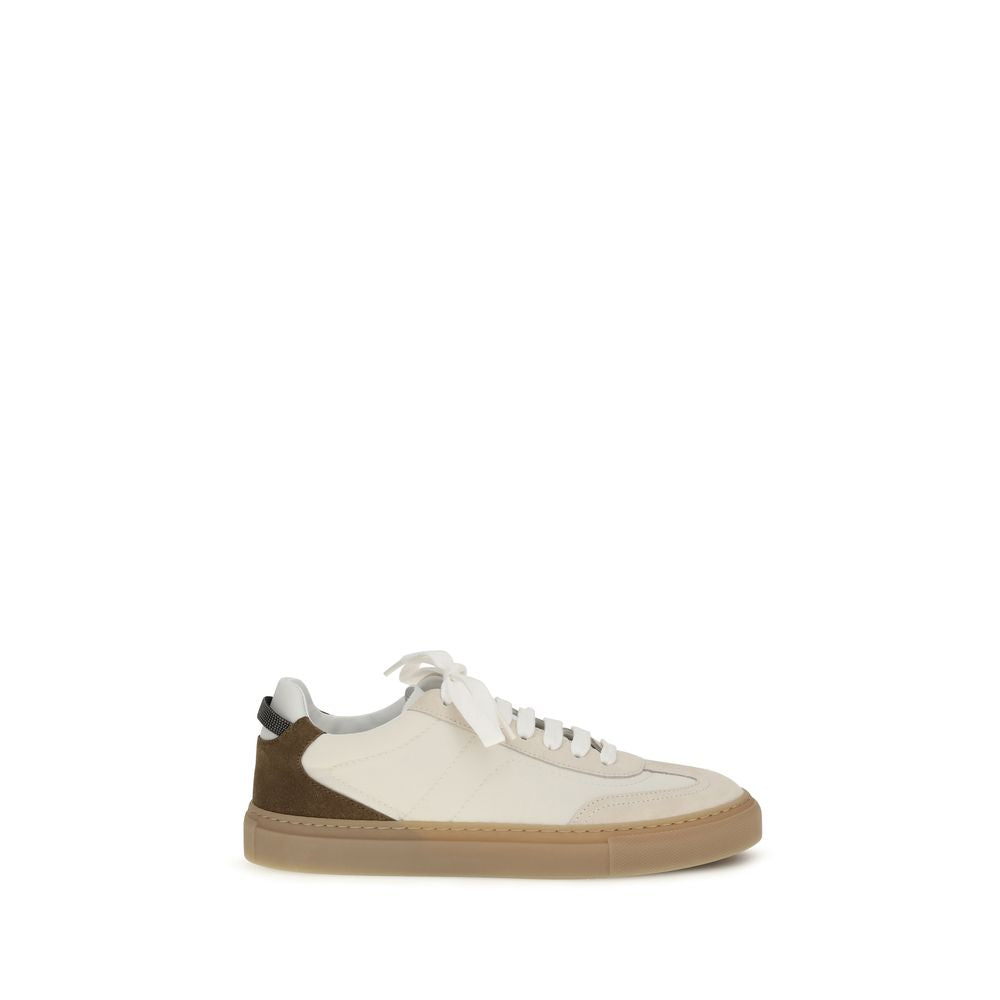 Brunello Cucinelli Beige Calf Leather Bos Taurus Low Top Sneakers Brunello Cucinelli