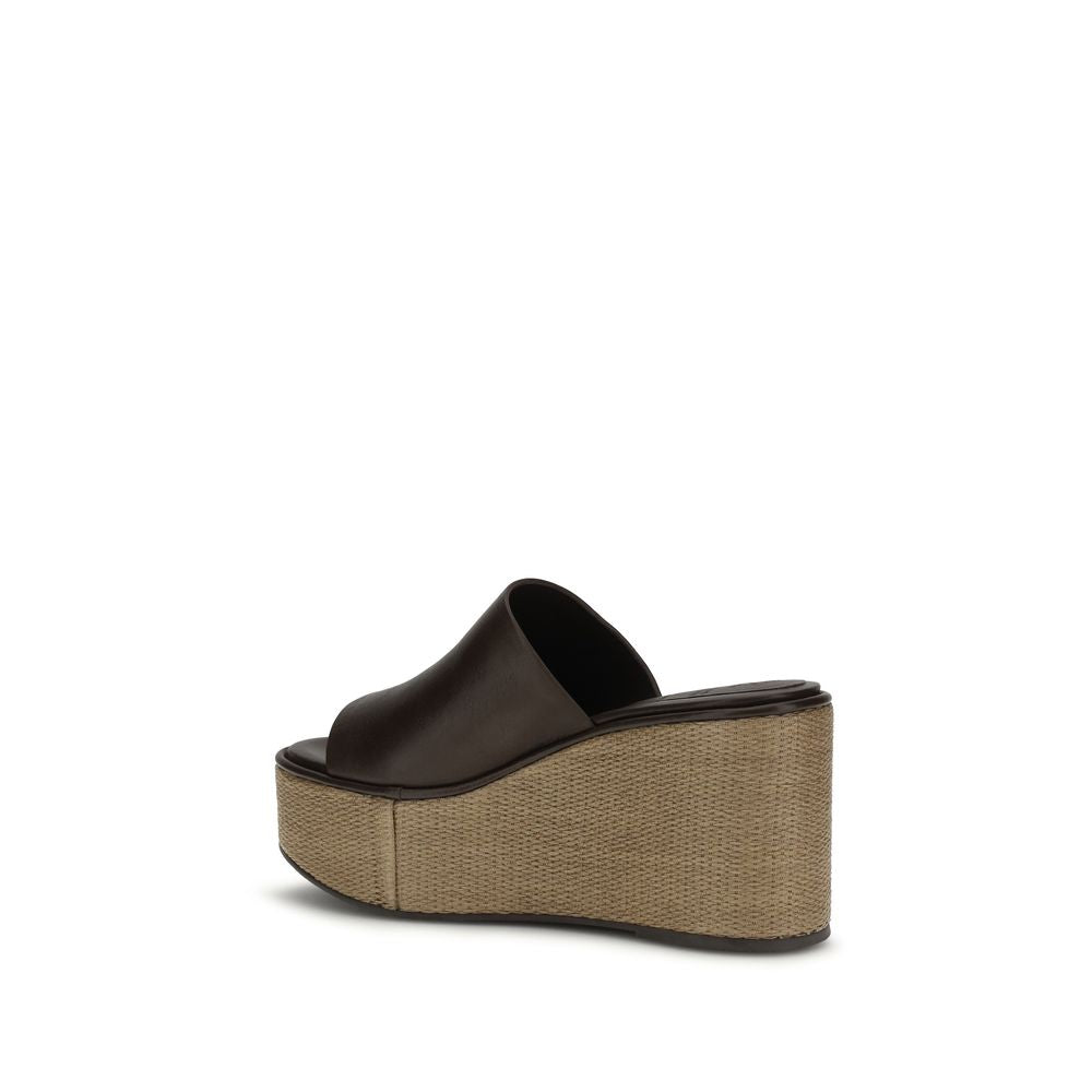 Brunello Cucinelli Brown Calf Leather Bos Taurus Platform Sandals Brunello Cucinelli