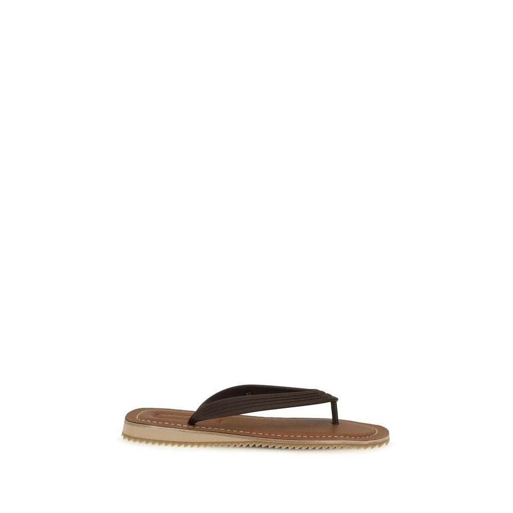Miu Miu Brown Calf Leather Bos Taurus Flip-Flop Sandals Miu Miu