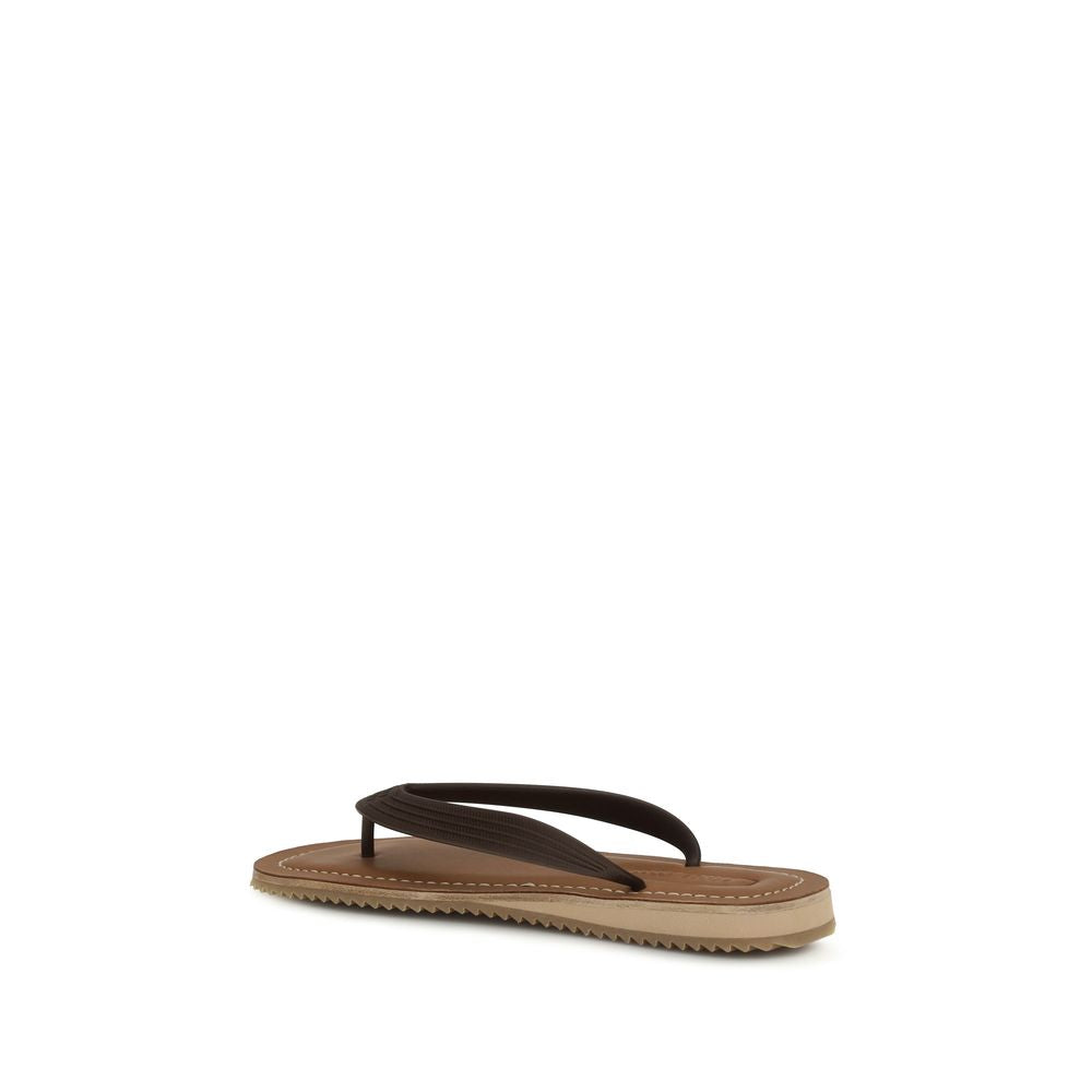 Miu Miu Brown Calf Leather Bos Taurus Flip-Flop Sandals Miu Miu