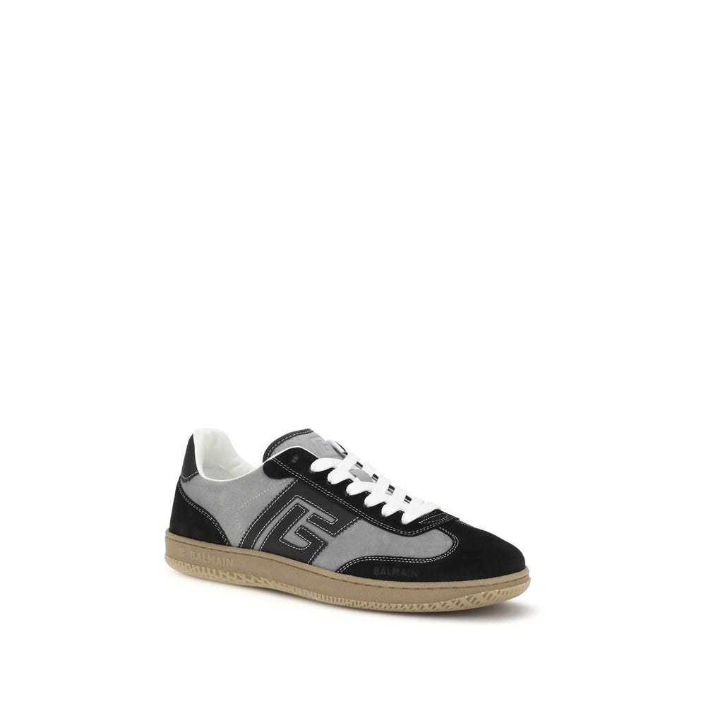 Balmain Gray Calf Leather Bos Taurus Low Top Sneakers Balmain