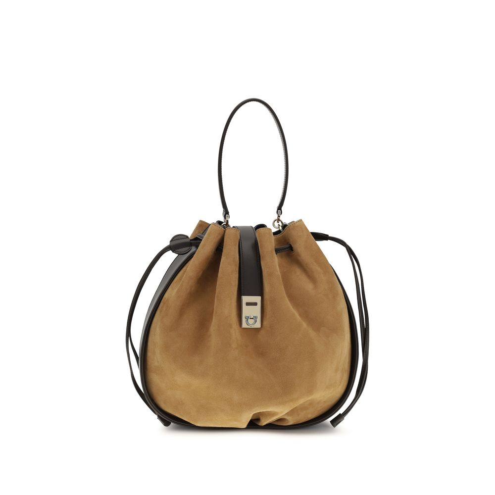 Ferragamo Brown Calf Leather Bos Taurus Backet Bag Ferragamo