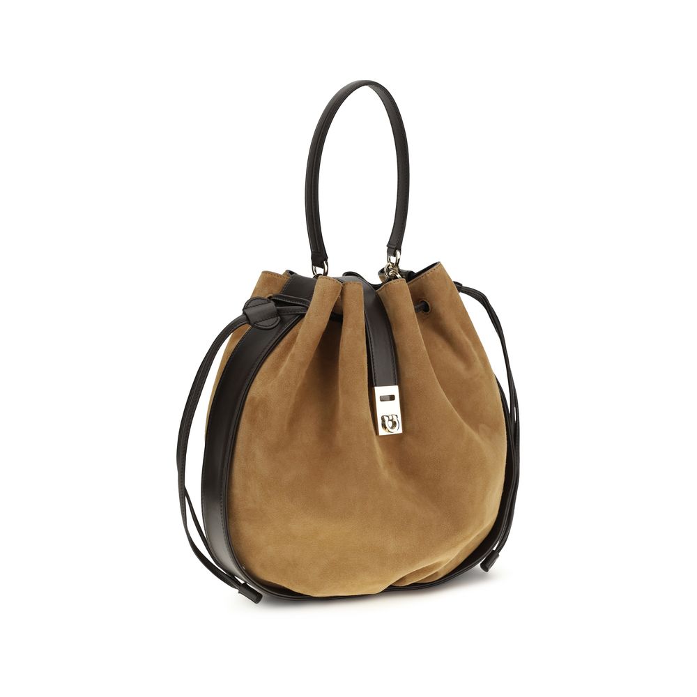 Ferragamo Brown Calf Leather Bos Taurus Backet Bag Ferragamo