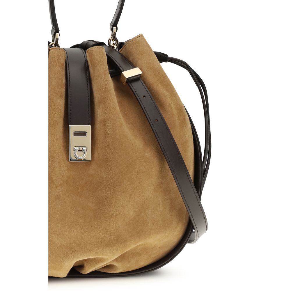 Ferragamo Brown Calf Leather Bos Taurus Backet Bag Ferragamo