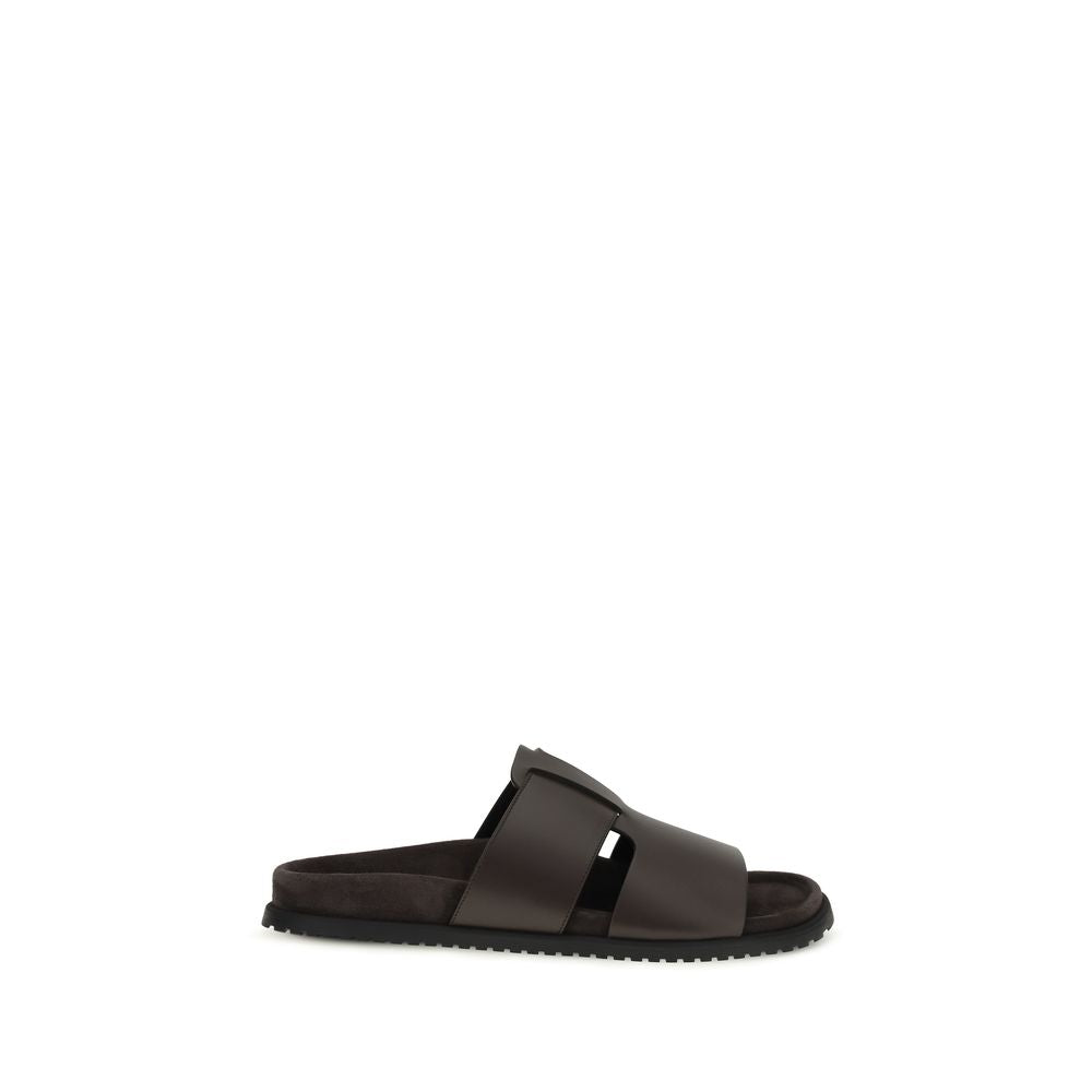 Dolce & Gabbana Brown Calf Leather Bos Taurus Flat Sandals Dolce & Gabbana