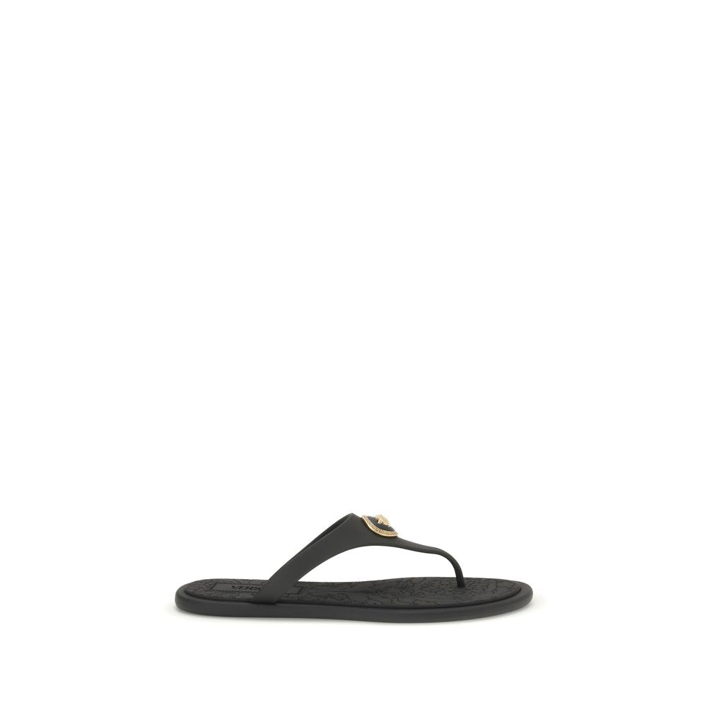 Versace Black Rubber Flip-Flop Sandals Versace