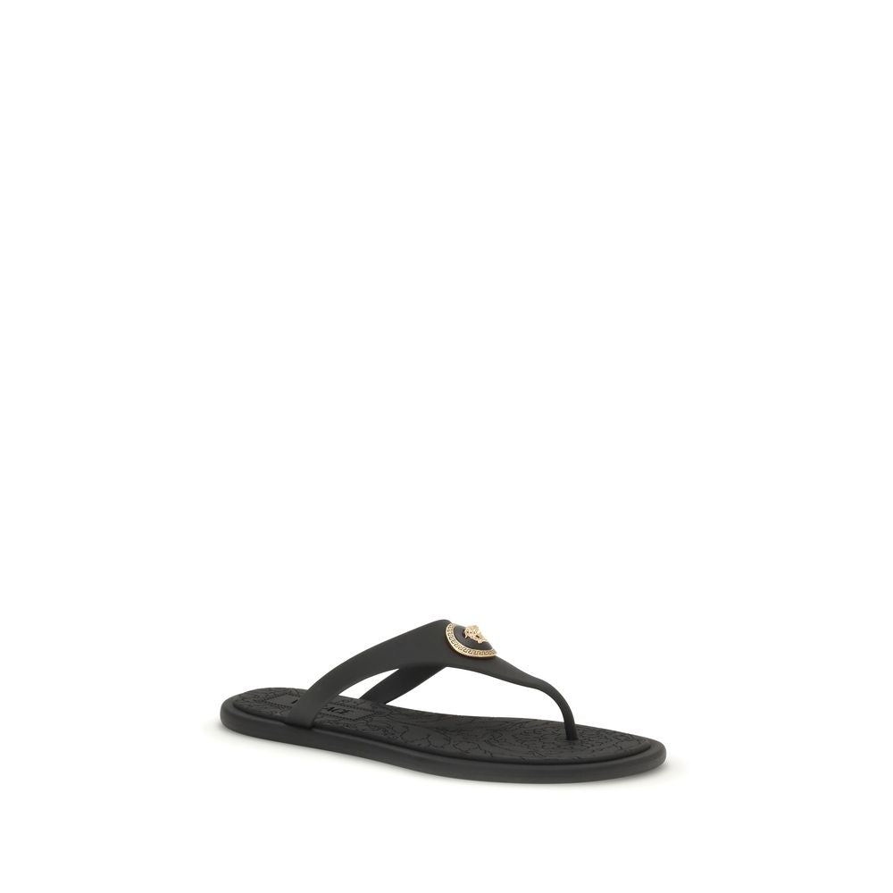 Versace Black Rubber Flip-Flop Sandals Versace