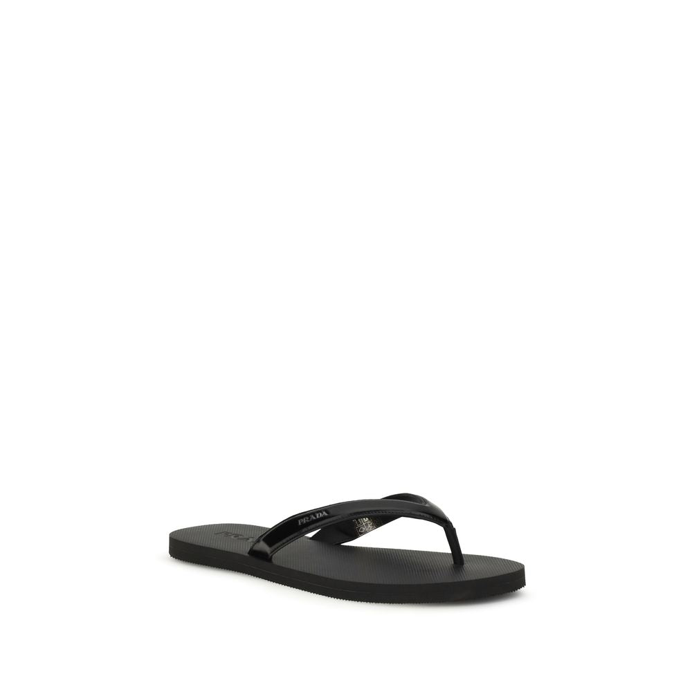 Prada Black Calf Leather Bos Taurus Flip-Flop Sandals Prada