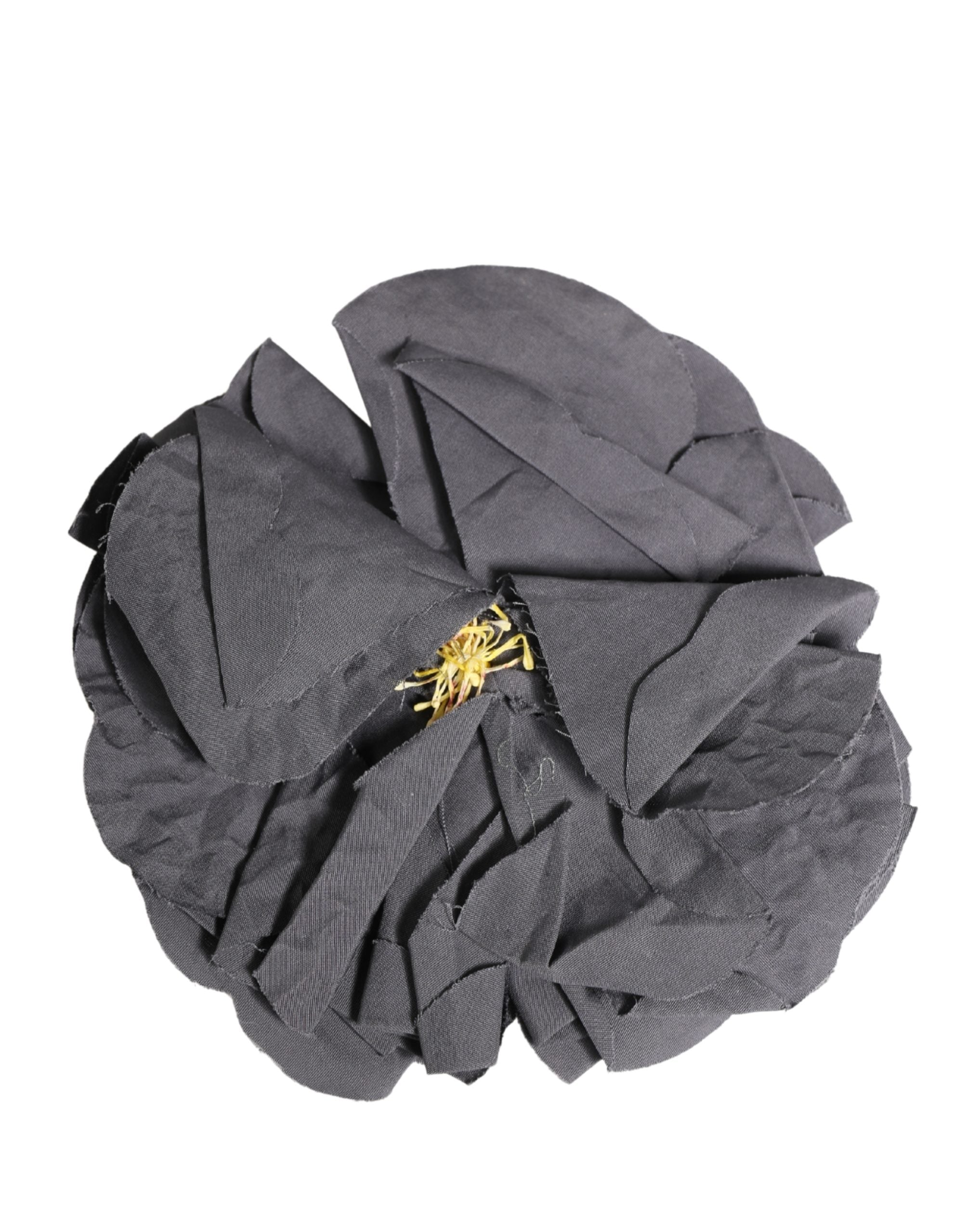 Dolce & Gabbana Gray Floral Motif Silk Blend Poplin Fabric Bar Pin Brooch Dolce & Gabbana