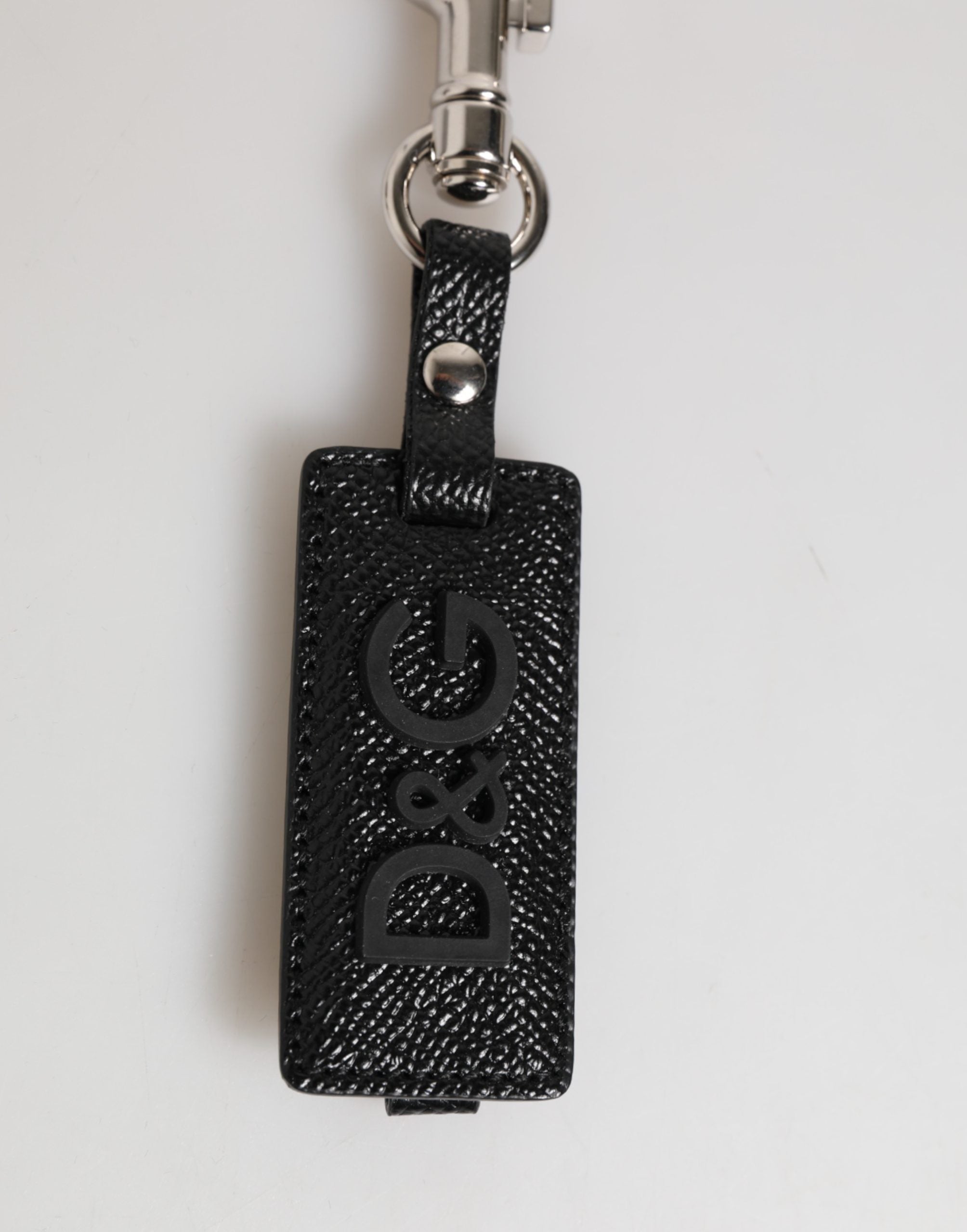 Dolce & Gabbana Black DG Logo Leather Silver Metal Keyring Men Keychain Dolce & Gabbana