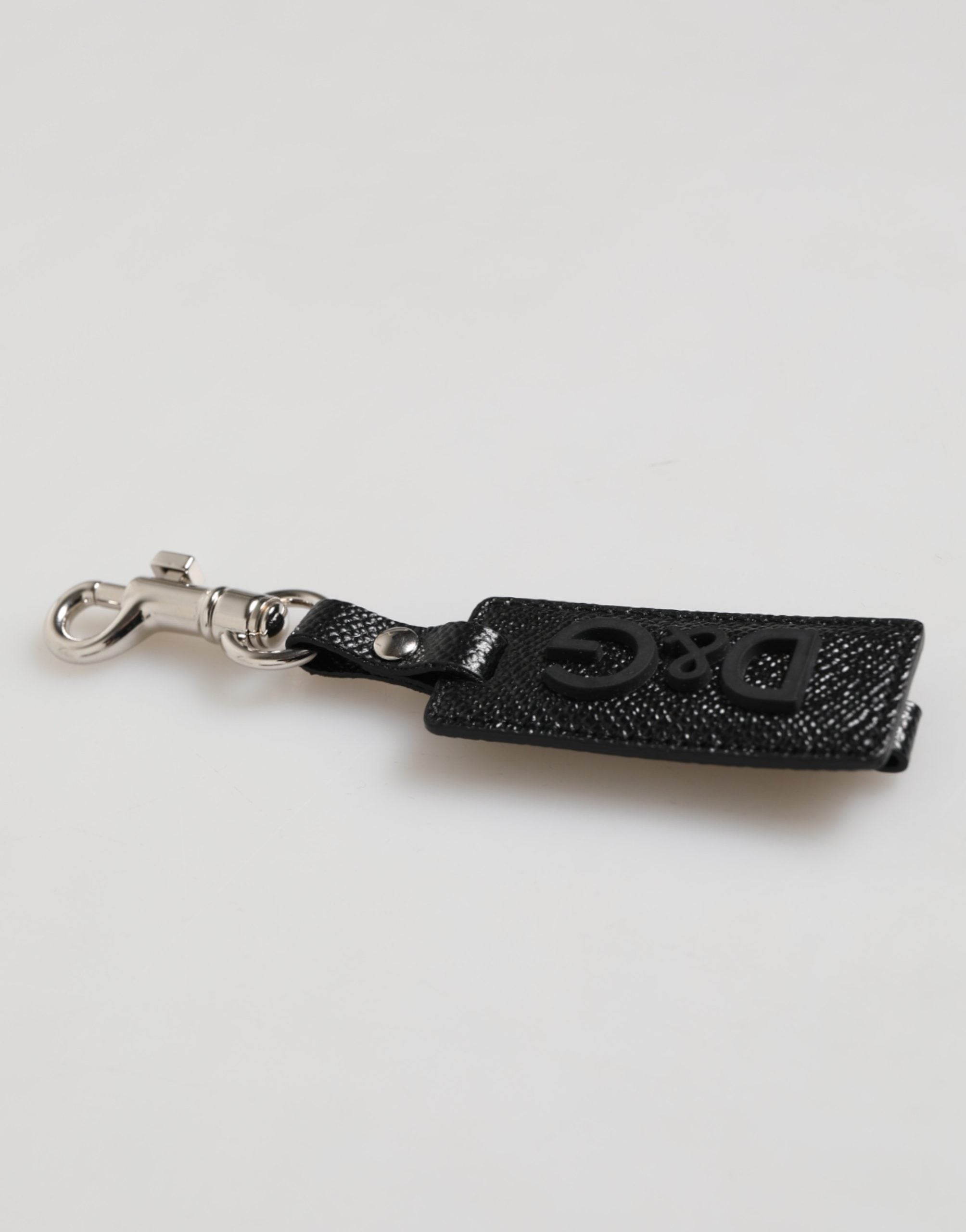 Dolce & Gabbana Black DG Logo Leather Silver Metal Keyring Men Keychain Dolce & Gabbana