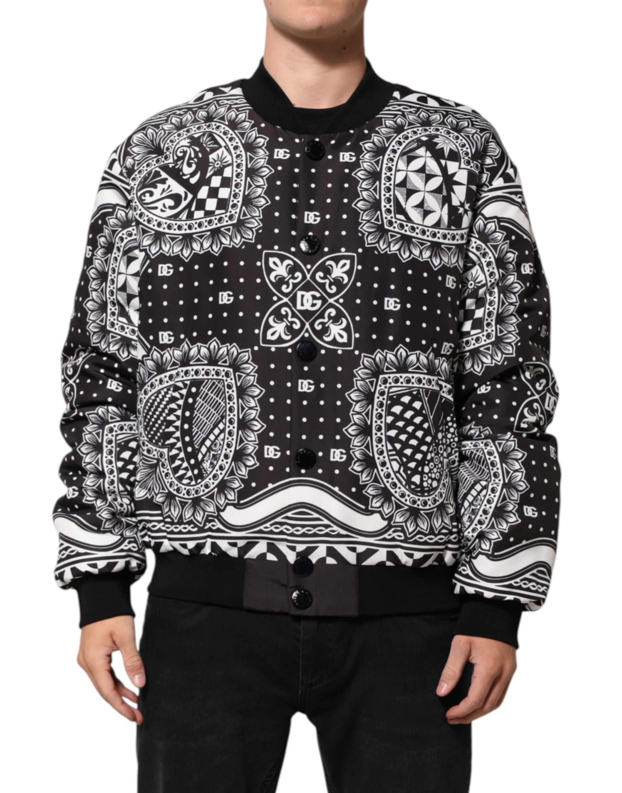 Dolce & Gabbana Black White BandanaPrint Men Bomber Jacket Dolce & Gabbana
