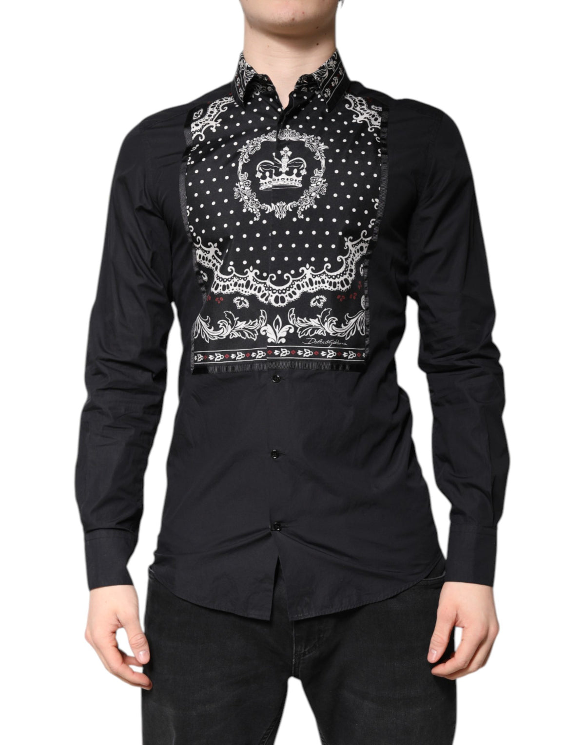 Dolce & Gabbana Black White Bandana GOLD Formal Dress Shirt